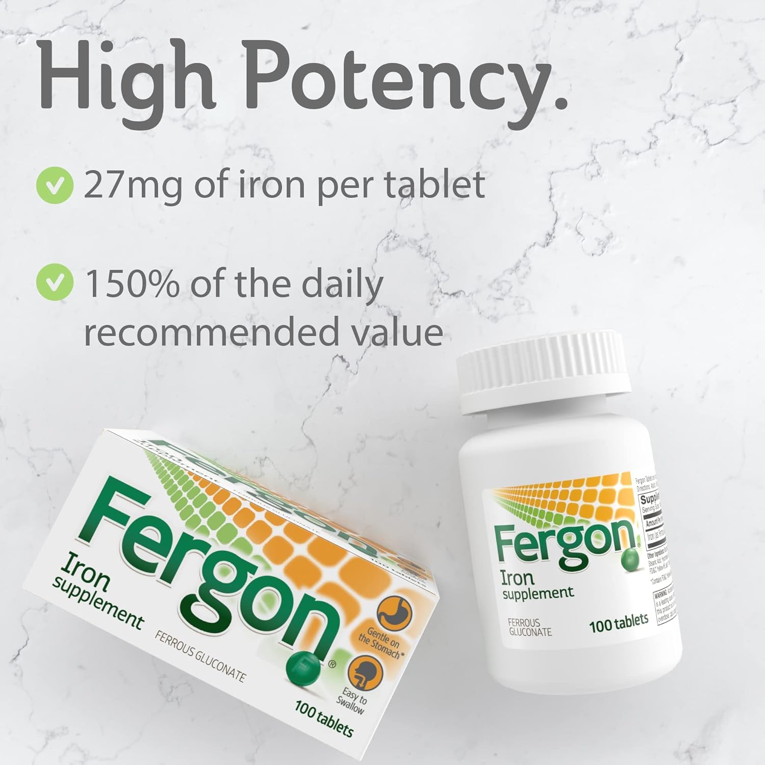 Fergon High Potency Iron Supplement Tablets - 300 Count (3 Pack) | Supports Energy & Red Blood Cell Production | Ideal for Anemia, Pregnancy & Active Lifestyles