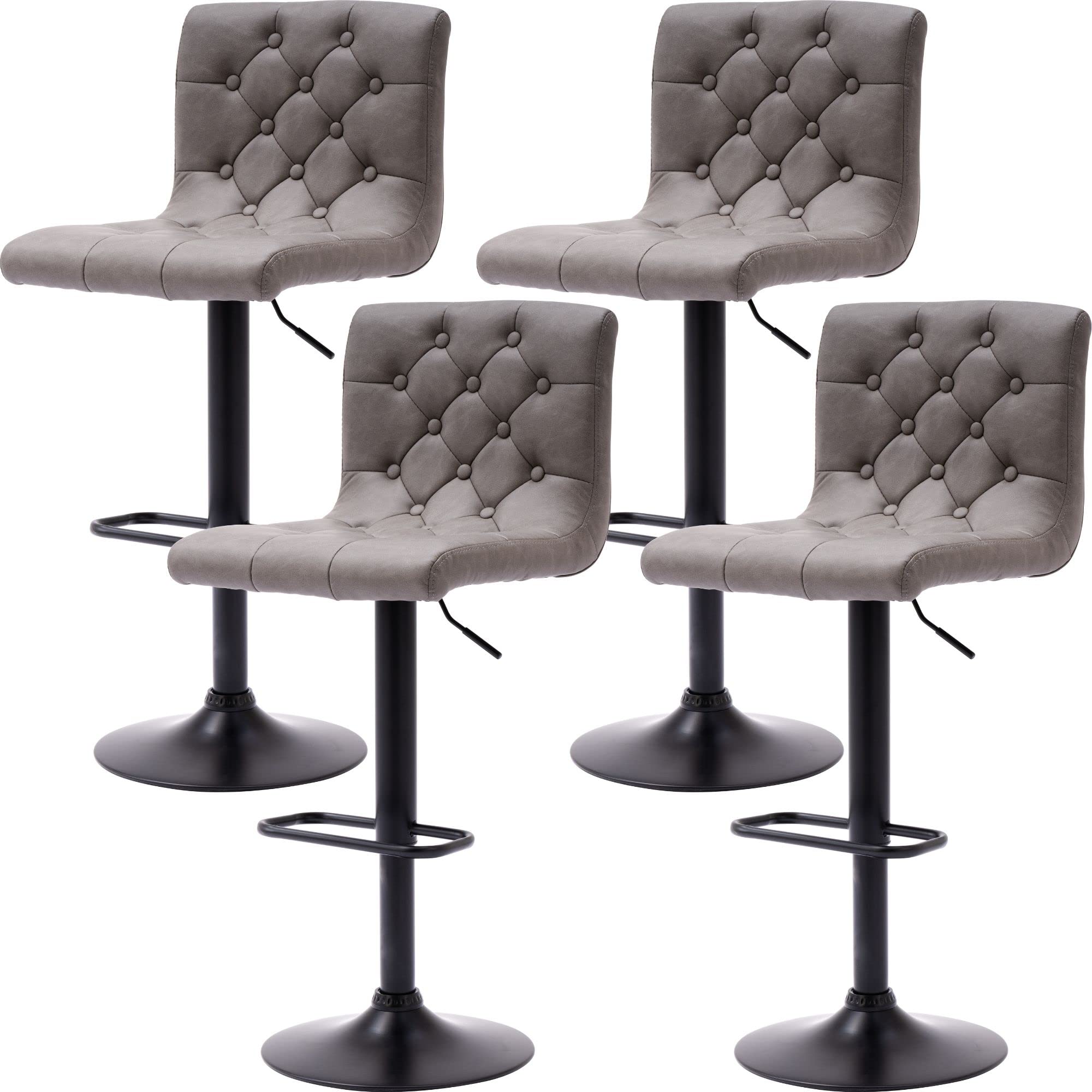 RIVOVA Adjustable Swivel Bar Stools Set of 4 - PU Leather Counter Height Barstools with Footrest, Modern Kitchen Island Stools in Grey - Perfect for Home Bar, Kitchen Counter & Dining Room Decor