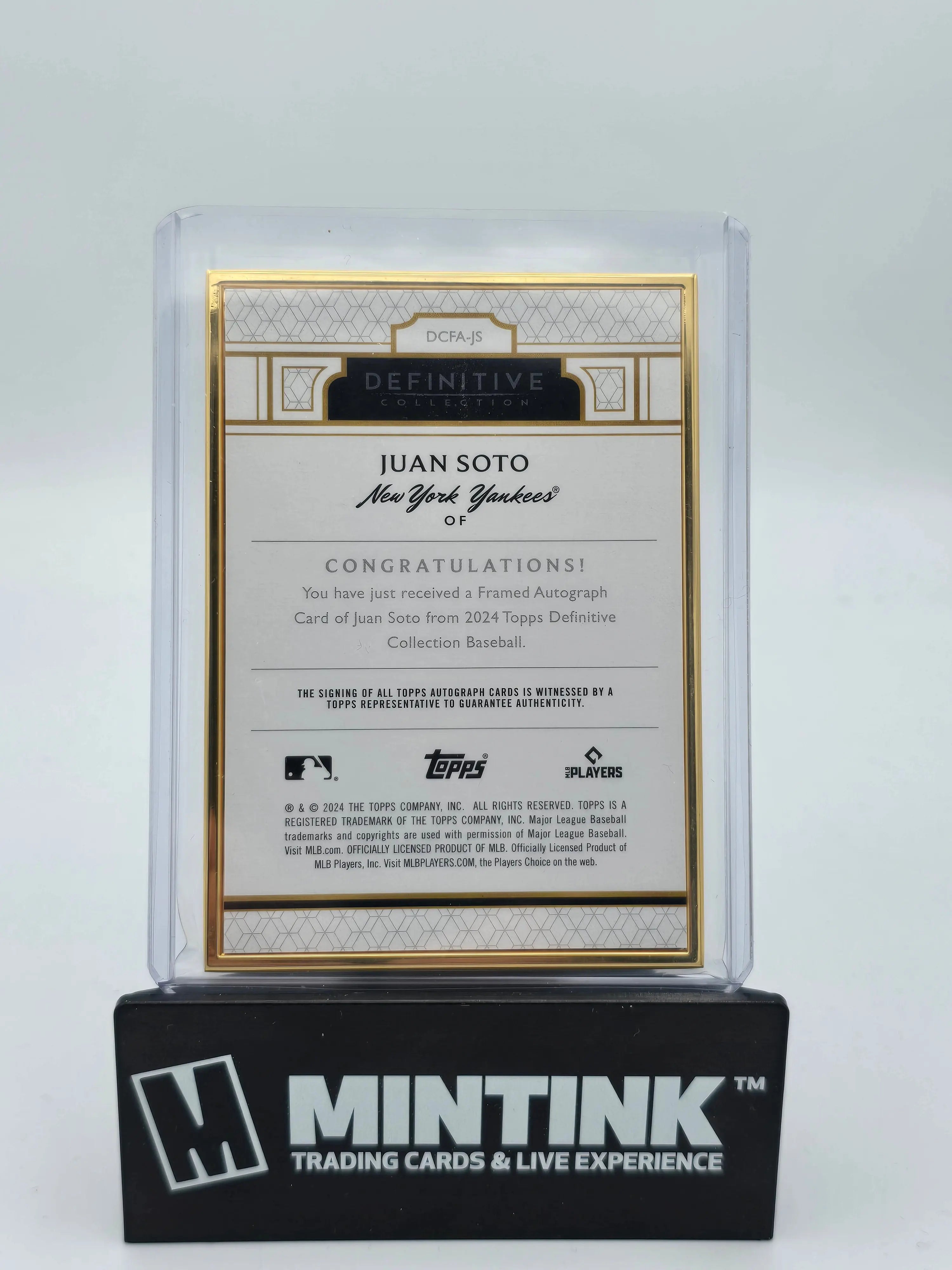 2024 Topps Definitive Baseball Juan Soto Purple Gold Framed Autograph Card /10 - Rare Collectible for Baseball Fans & Sports Memorabilia Enthusiasts