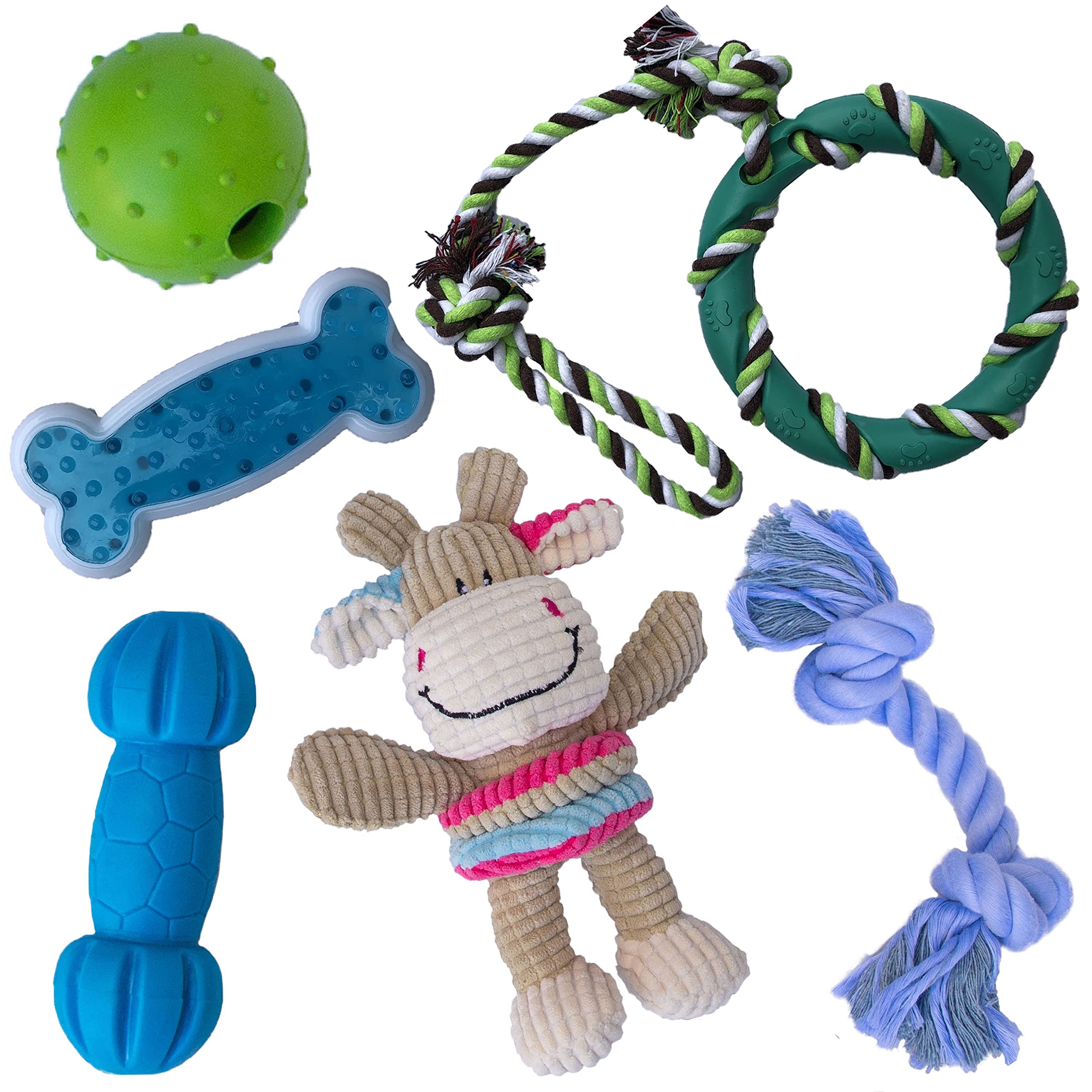 Rocket & Rex Dog Toy Pack - Safe & Non-Toxic Chew Toys for Small to Medium Dogs & Puppies | Includes Rope Toys, Plush Squeaky Toy, Ball & Tug of War Toy | Perfect for Indoor Play, Training & Teething Relief
