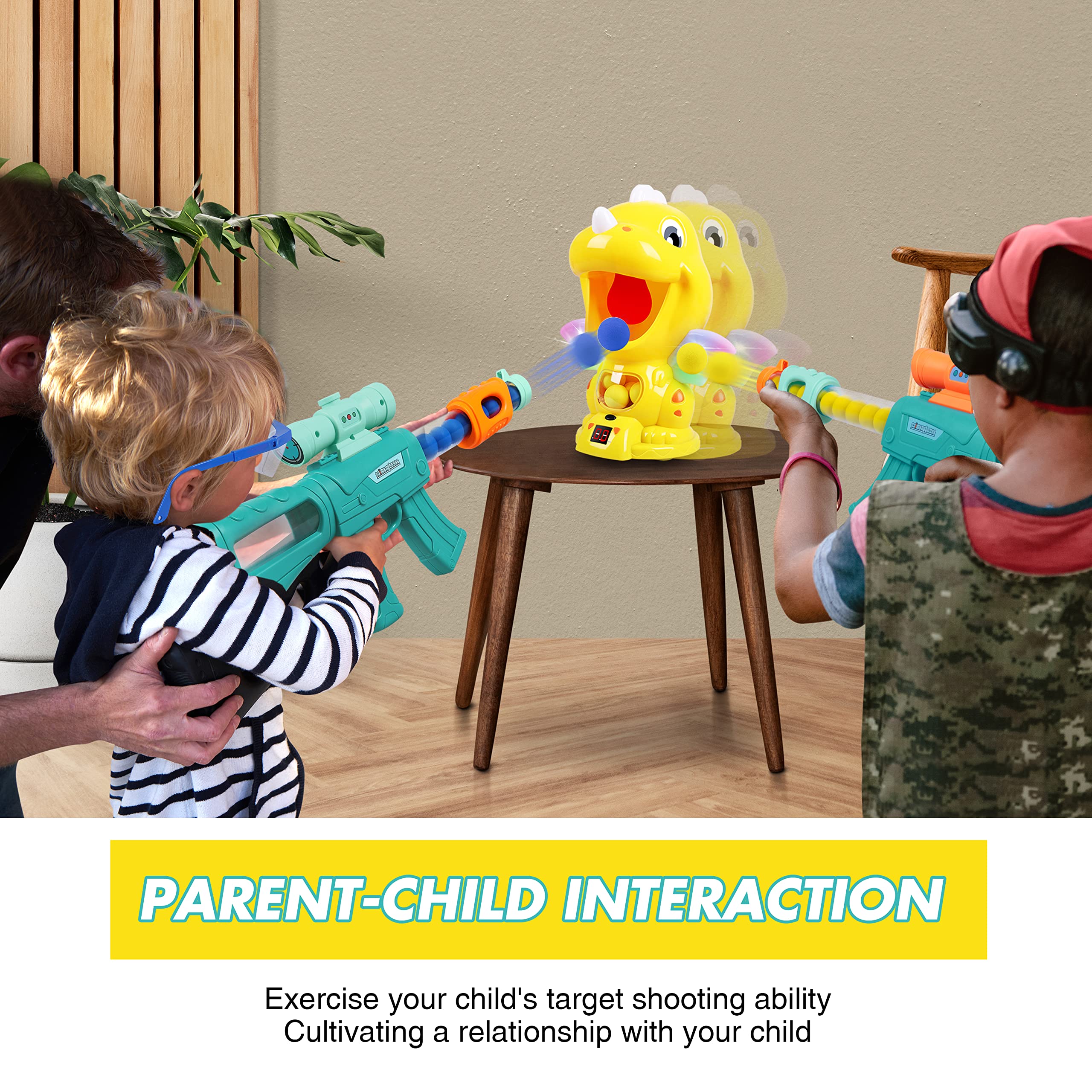 Dinosaur Shooting Game Toy for Kids - Electronic Target Practice with 48 Foam Balls, Score Record, Sound & LED Lights | Fun Birthday Party Gift for Boys & Girls Ages 3-8 | Indoor & Outdoor Play Activity