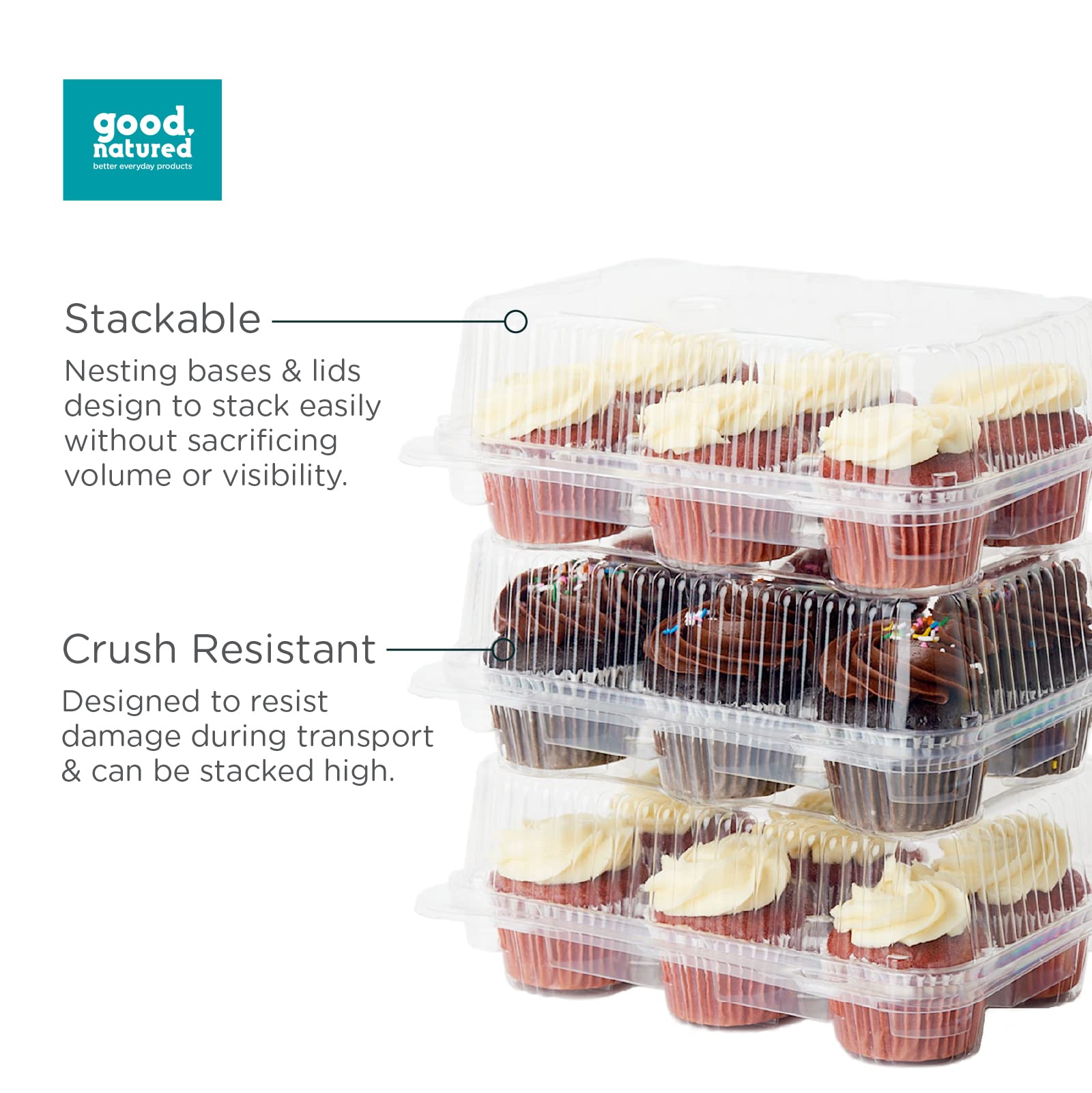 6-Pack Classic Cupcake & Muffin Containers - 250 Count Plant-Based Clear Baking Boxes with Lids (3 Inch) - BPA-Free Eco-Friendly Food Packaging for Parties, Bakeries & Dessert Displays