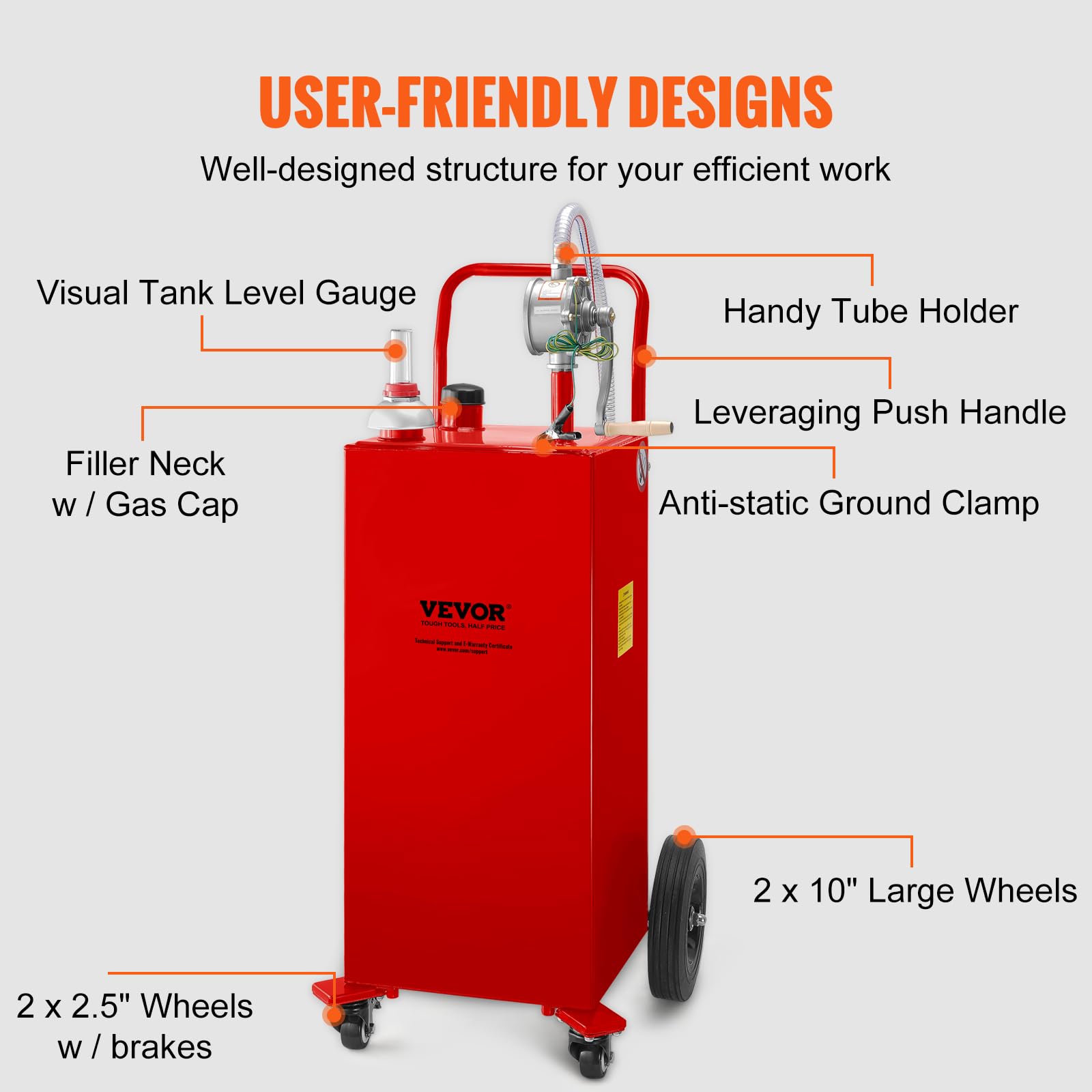 VEVOR 30 Gallon Fuel Caddy with Manual Transfer Pump - Portable Gasoline & Diesel Storage Tank on 4 Wheels - Heavy Duty Fuel Container for Cars, Lawn Mowers, ATVs, Boats, Generators - Ideal for Home, Farm & Worksite Use