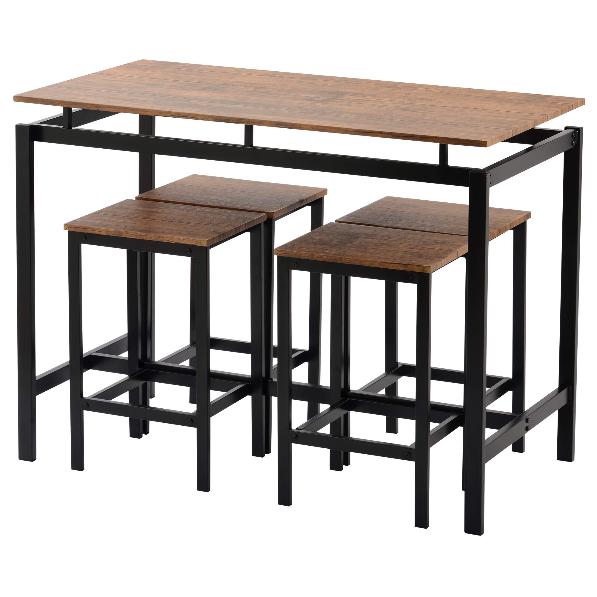 5-Piece Industrial Kitchen Dining Table Set with Chairs for 4 - Counter Height Bar Table Set in Brown for Breakfast Nook, Dining Room & Kitchen | Perfect for Small Spaces & Modern Home Decor