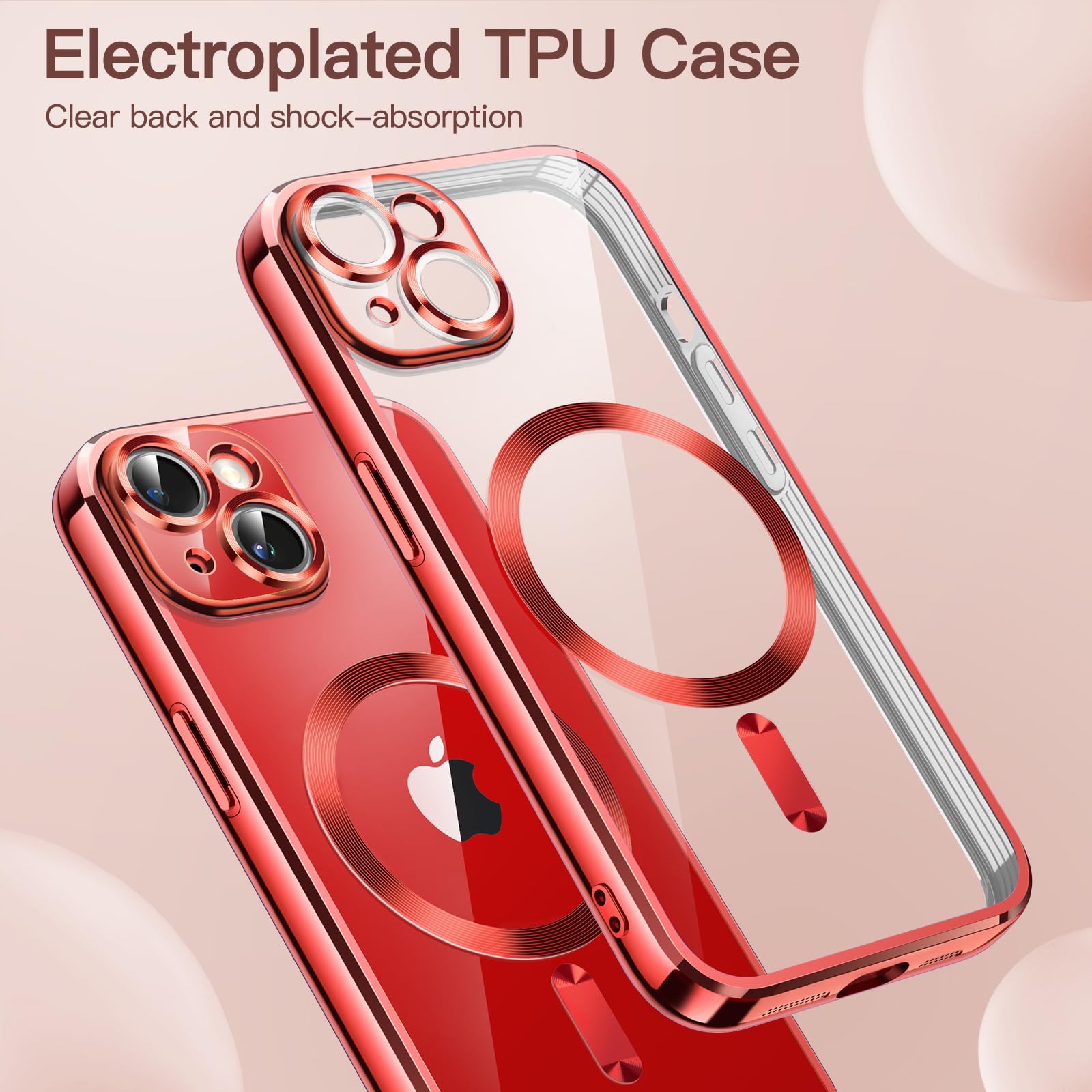 JETech Soft Clear Case for iPhone 14 6.1-Inch | MagSafe Compatible Shockproof TPU Cover with Full Camera Protection | Electroplated Design in Bright Red | Perfect for Everyday Use, Wireless Charging & Drop Protection