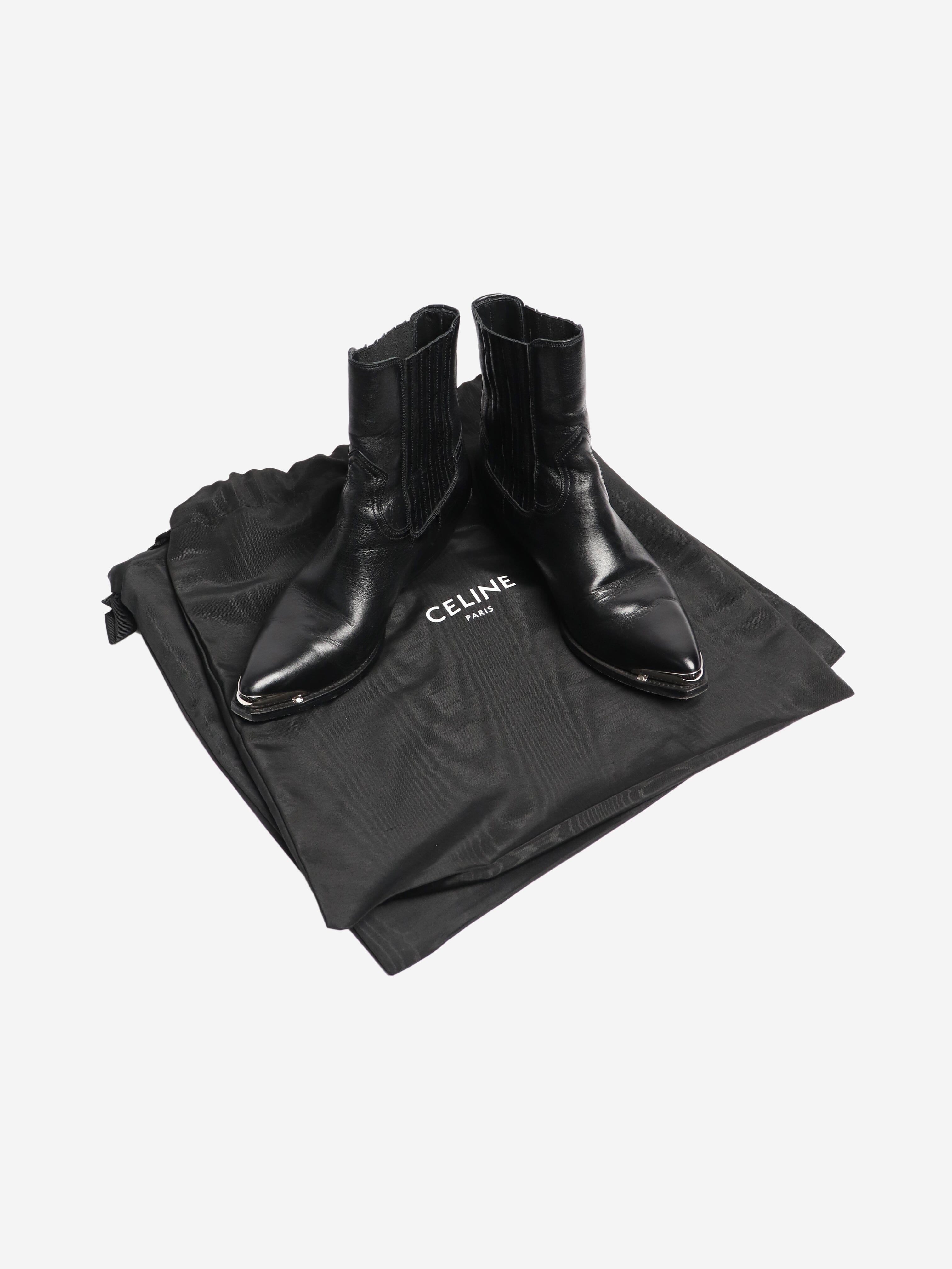 Black Leather Western Ankle Boots for Women - Size EU 36 (US 6) - Stylish Cowboy Boots for Casual Wear, Country Music Festivals & Western Fashion Outfits