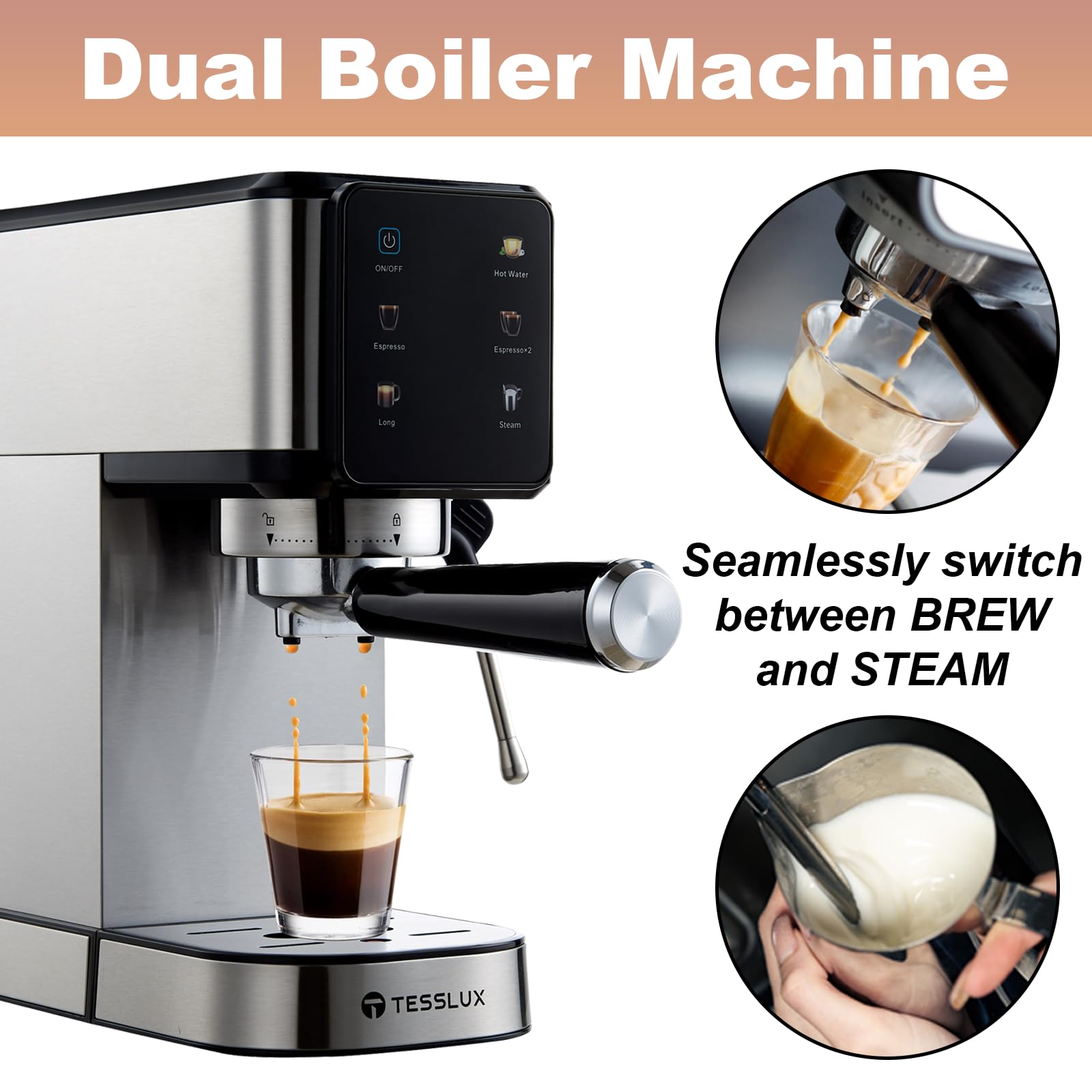 20Bar Dual Boiler Espresso Machine with LCD Touch Control & Milk Frother - Compact Home Coffee Maker for Café Style Cappuccino & Latte | Perfect for Home Baristas & Coffee Lovers