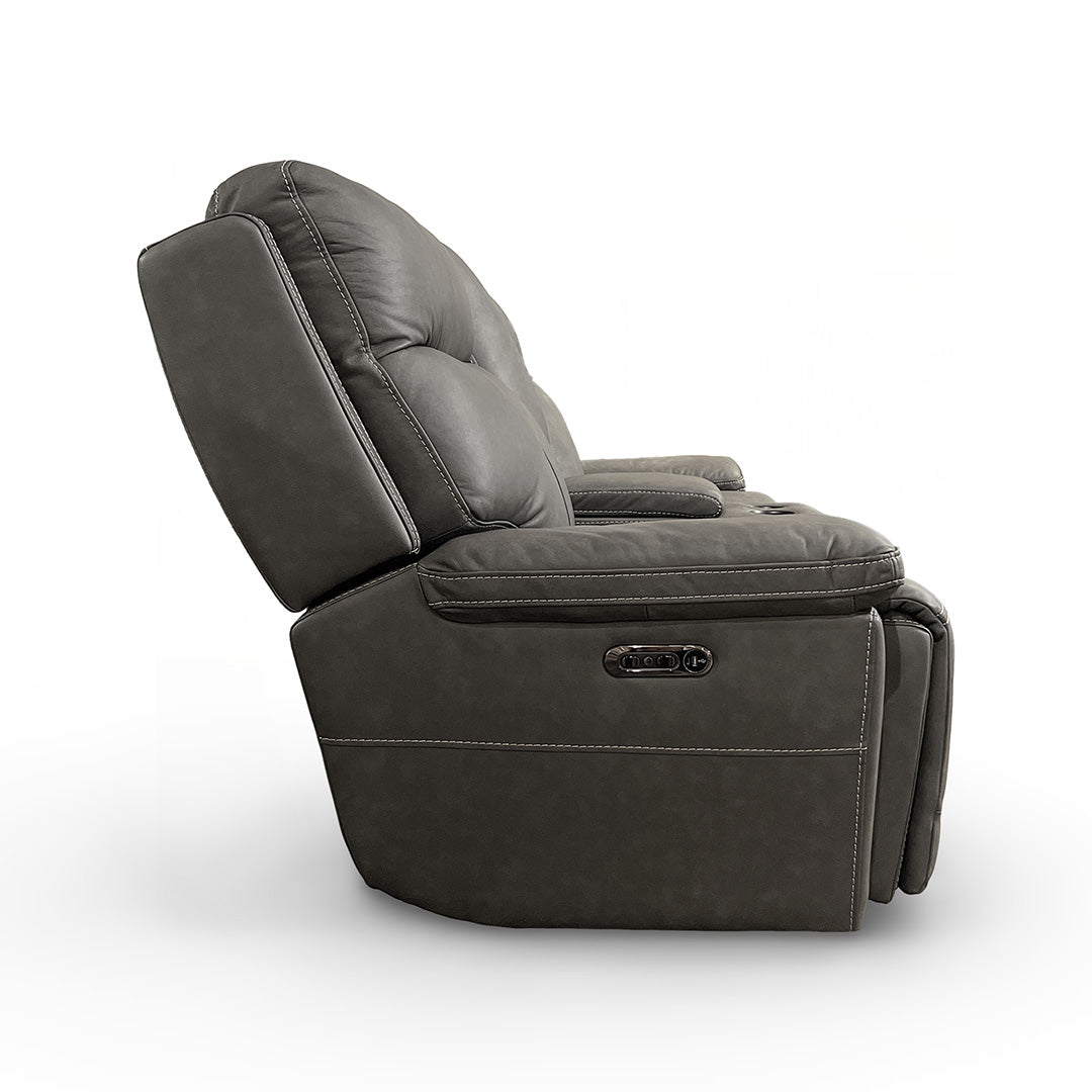Power Reclining Loveseat with Console - Modern PU Leather Sofa Bed for Living Room, Home Theater, and Small Spaces - Dual USB Charging Ports & Cup Holders
