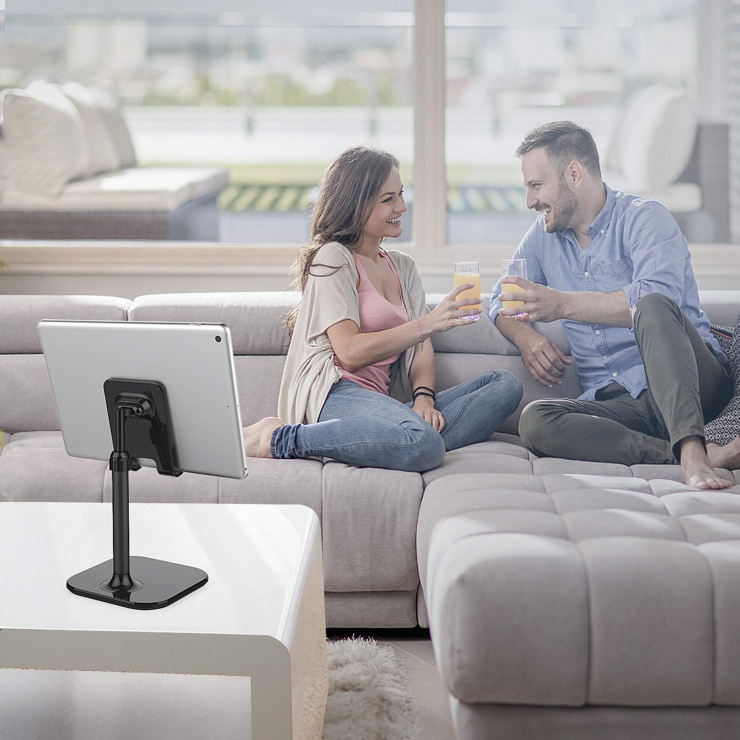 Doboli Adjustable Cell Phone Stand for Desk - Universal Phone Holder Compatible with iPhone, Samsung, All Smartphones & Tablets (Black) - Perfect for Home Office, Video Calls & Hands-Free Viewing