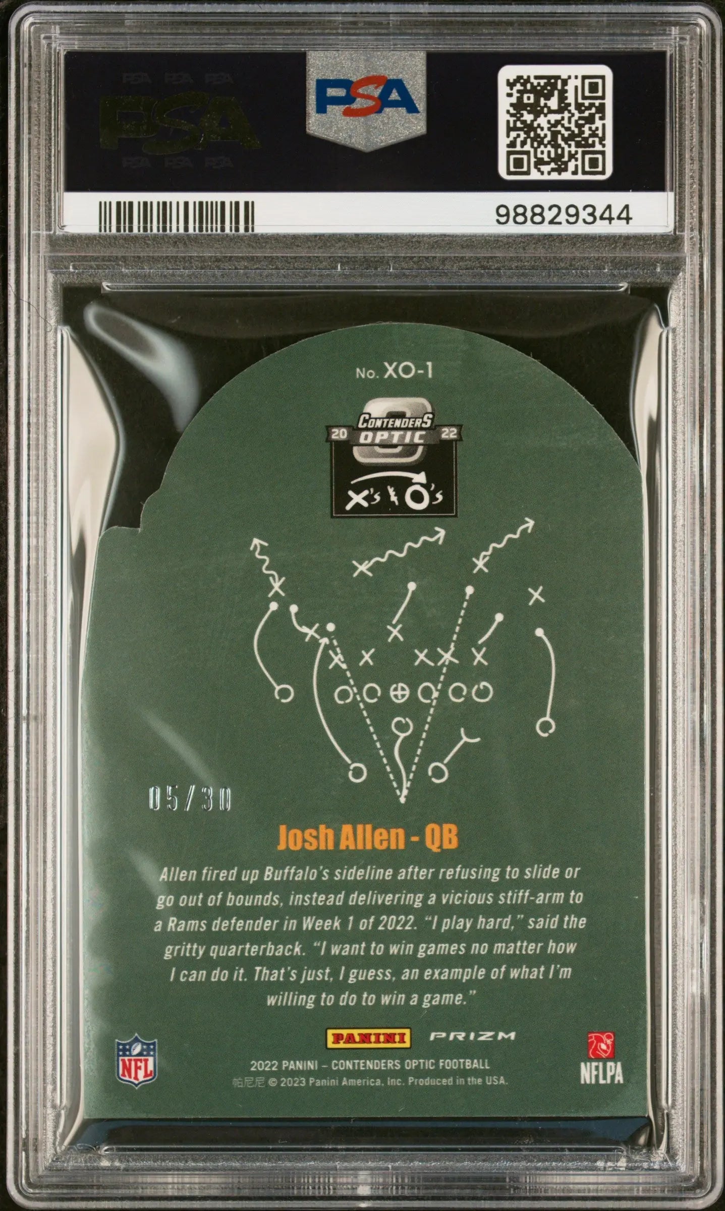 2022 Panini Contenders Optic X'S & O's Josh Allen Green Pulsar PSA 10 05/30 - Rare Football Trading Card for Collectors & Investors - Perfect for Sports Memorabilia Displays & Auctions