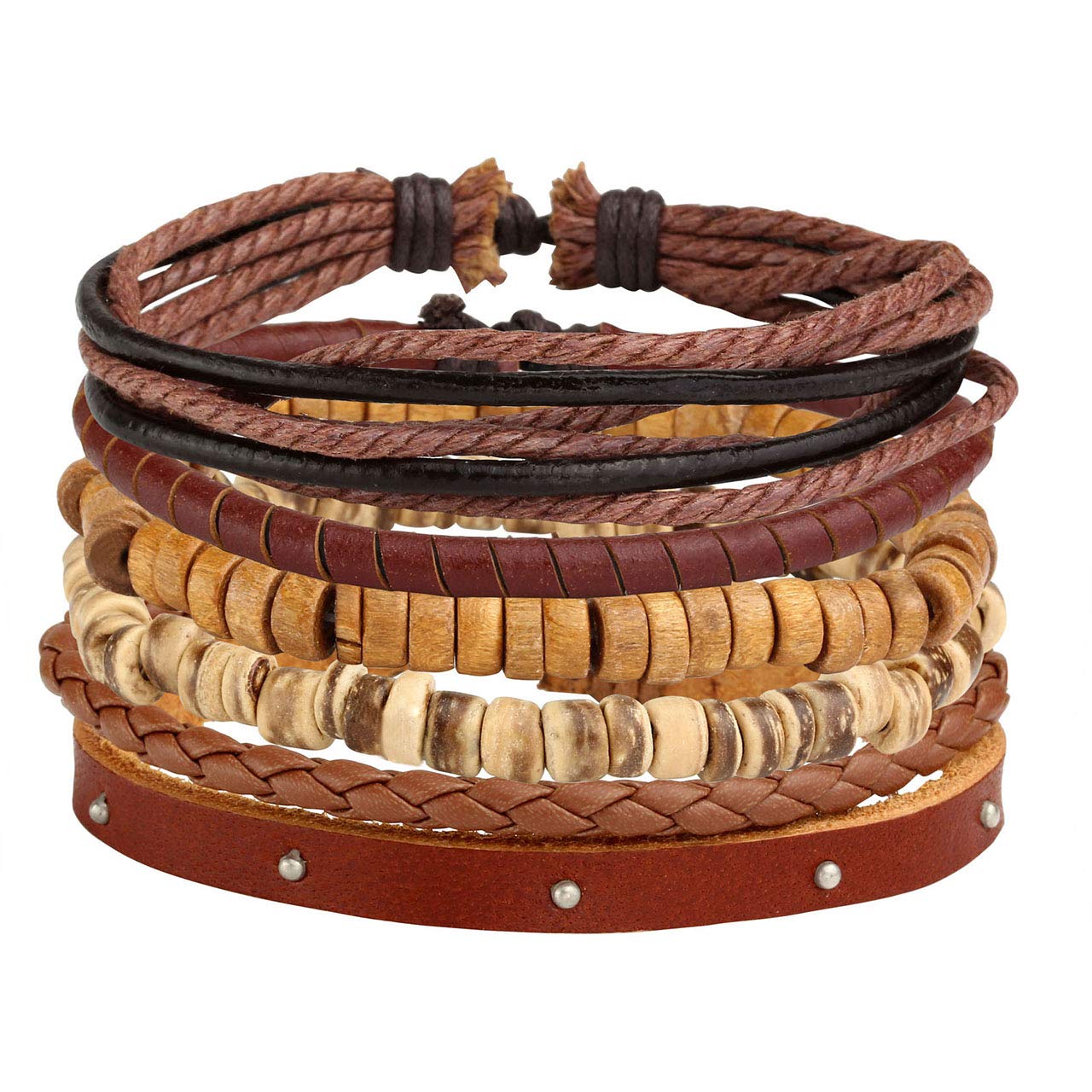 Manfnee 6-12PCS Braided Faux Leather Bracelet Set - Punk Cuff Wrap Bracelets for Men & Women - Adjustable Wristbands for Casual Wear, Music Festivals & Boho Style