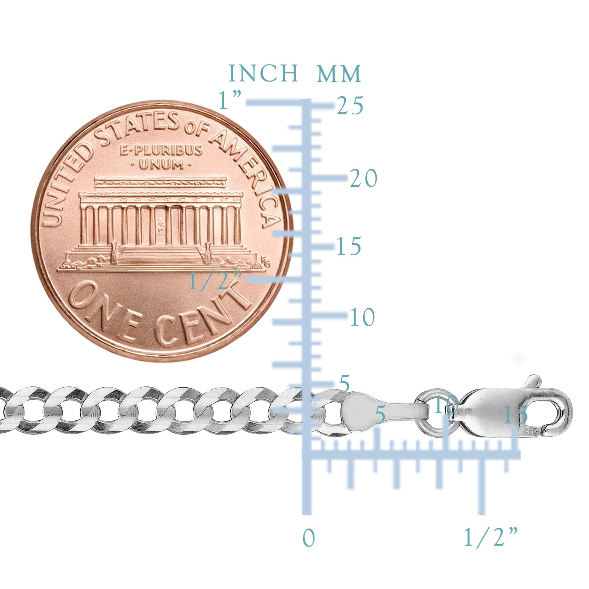 Sterling Silver Rhodium Plated Curb Chain Necklace 3.7mm - Durable & Hypoallergenic Jewelry for Women & Men - Perfect for Everyday Wear, Gifts & Special Occasions