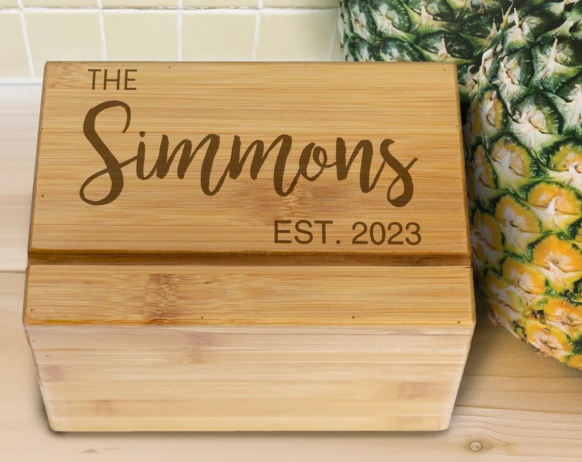 Personalized Wooden Recipe Box - Custom Engraved Family Recipe Organizer - Unique Wedding & Newlywed Gift - Perfect for Kitchen Storage & Recipe Collection