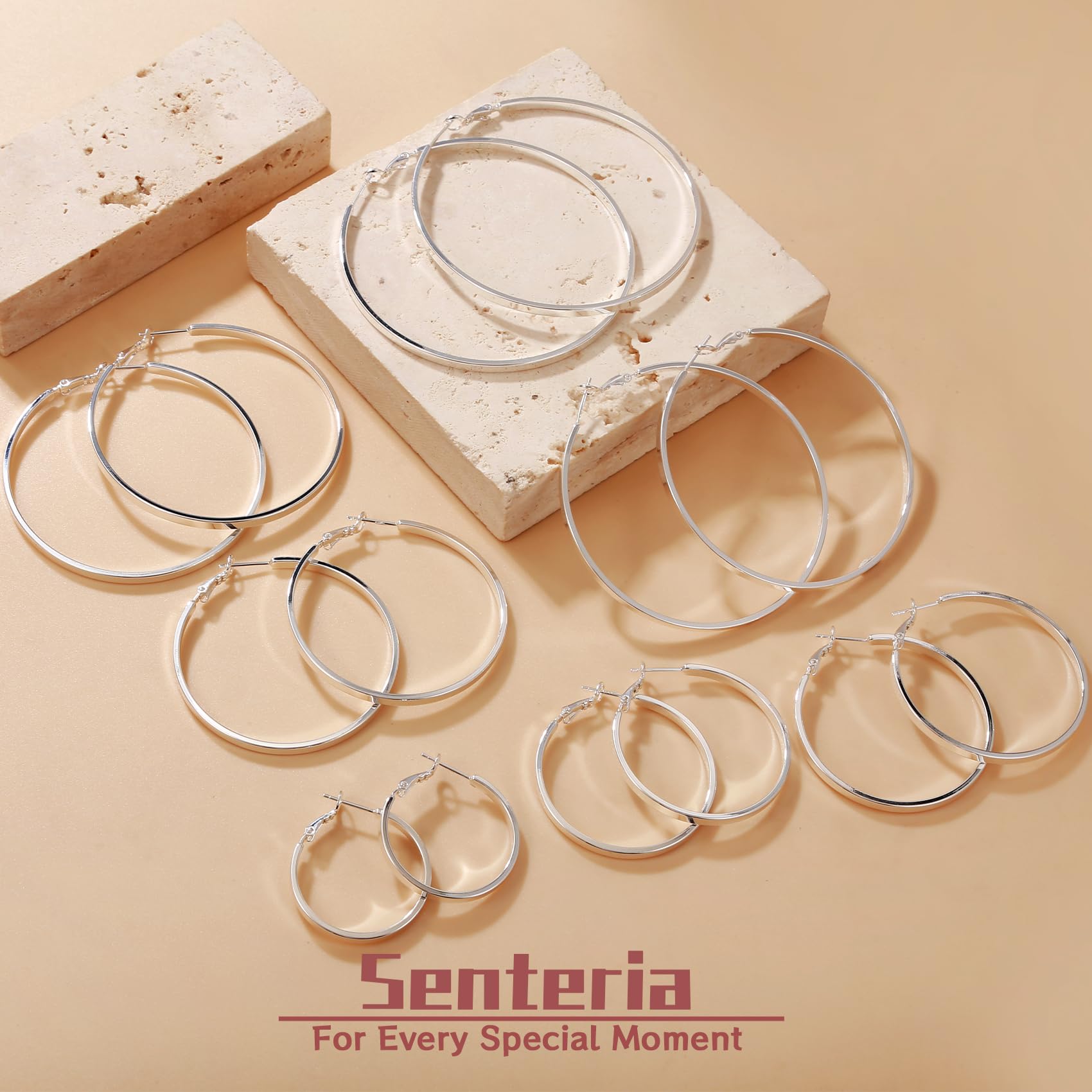 Senteria 925 Sterling Silver Hoop Earrings - Lightweight Hypoallergenic Large Hoop Earrings for Women | Perfect for Everyday Wear, Parties & Gifts