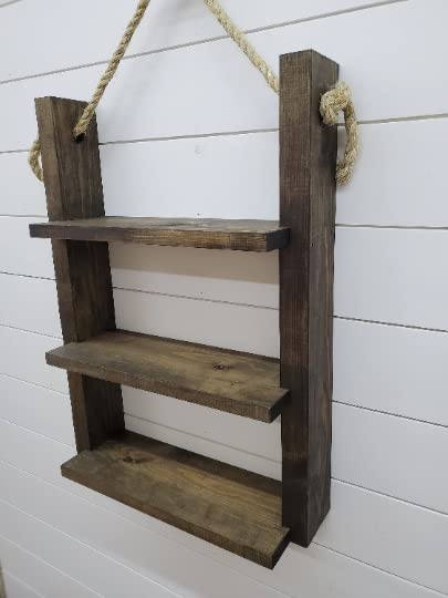 Rustic Farmhouse Rope Hanging Ladder Shelf - Bathroom & Home Decor for Storage and Display - Perfect for Towels, Blankets, Plants, and Decorative Items