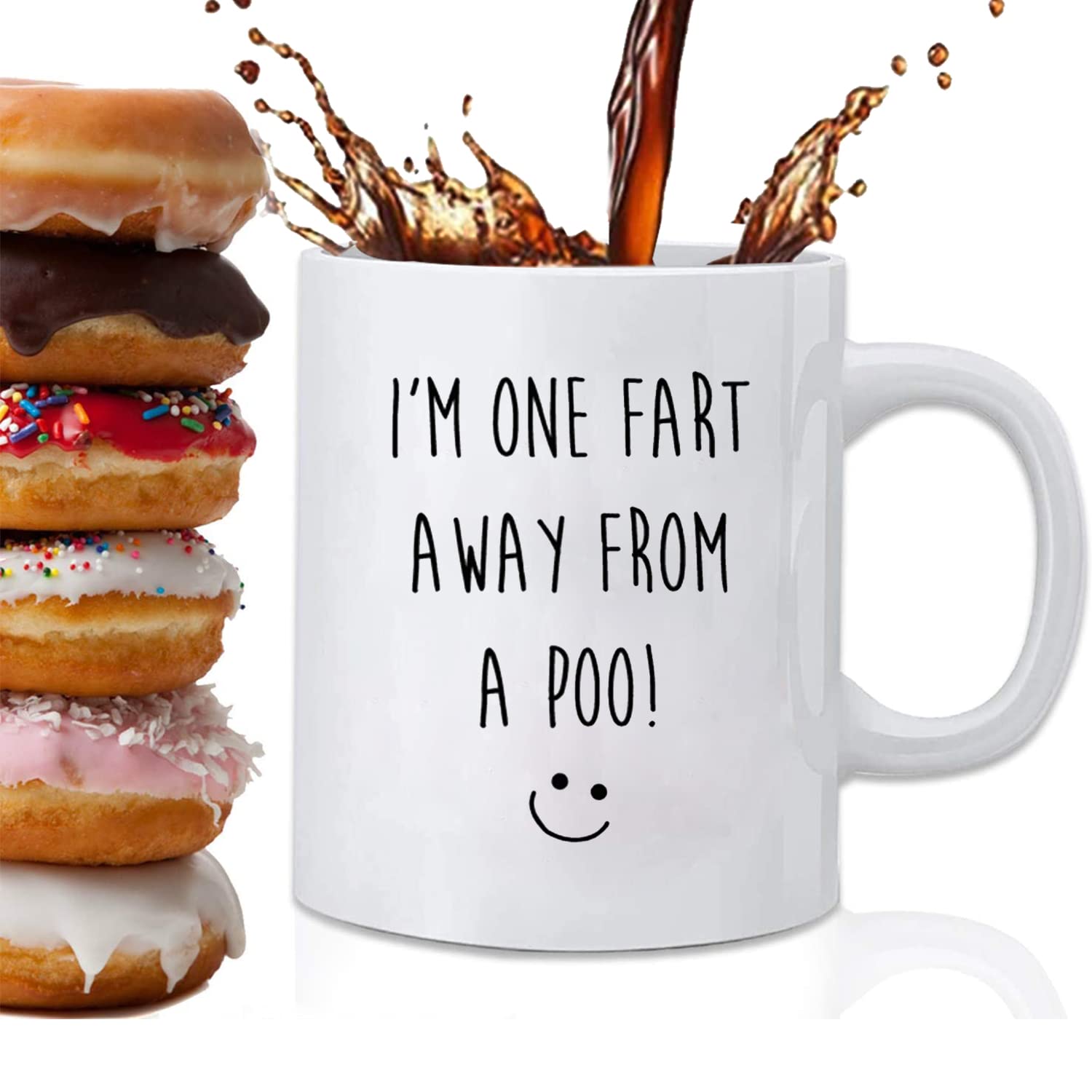 Funny Poop Coffee Mug - 'One Fart Away from a Poo' Novelty Ceramic Cup | Toilet Humor Gift for Boyfriend, Girlfriend, or Retirement | Great Christmas Present for Him or Her | Perfect for Office Pranks, Gag Gifts & Coffee Lovers