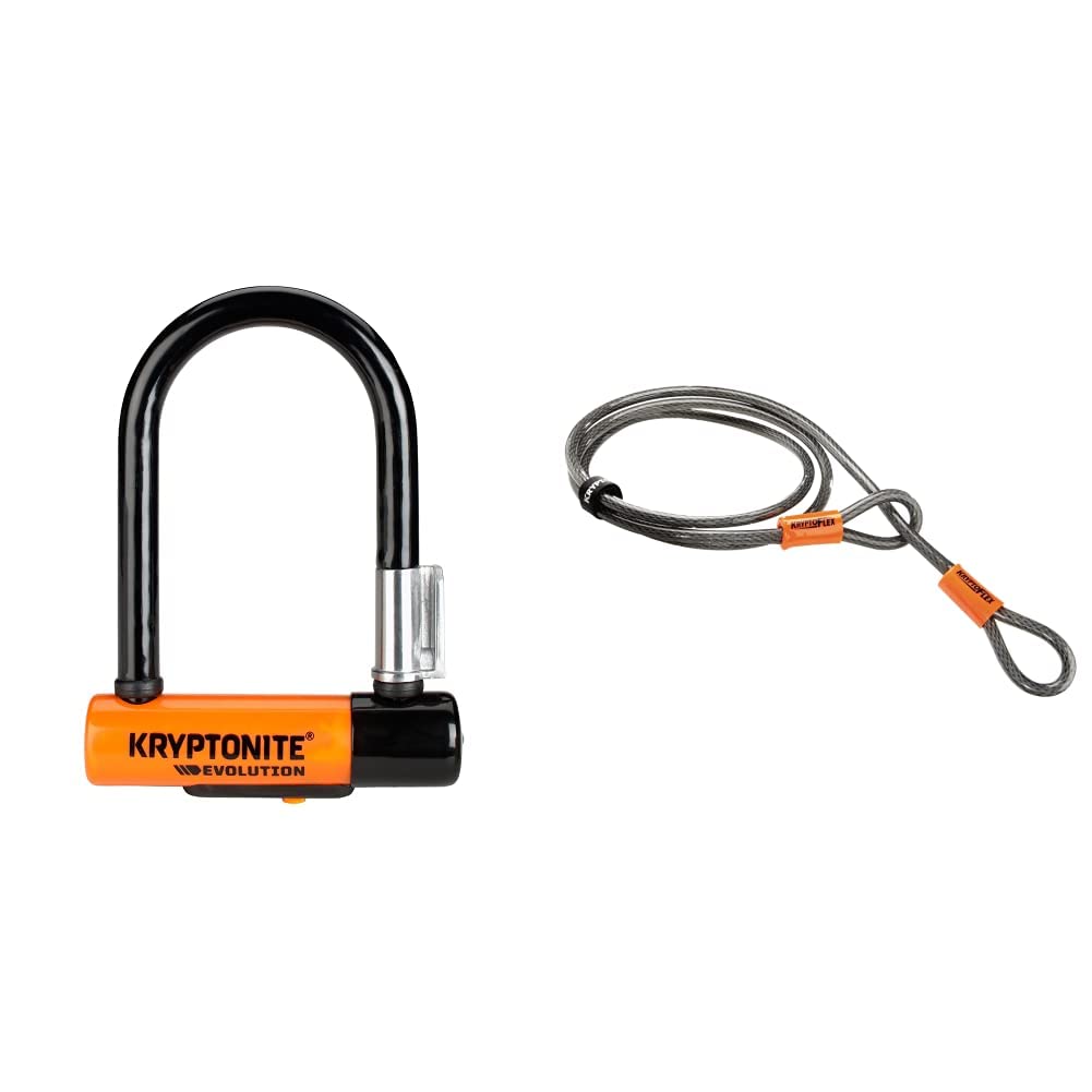 Kryptonite Evolution Mini-5 13mm U-Lock Bike Lock with FlexFrame-U Bracket & 7' KryptoFlex Security Cable (10mm) - Black | Theft Protection for Bicycles, Scooters, and Motorcycles | Perfect for Urban Commuting, Parking, and Outdoor Cycling