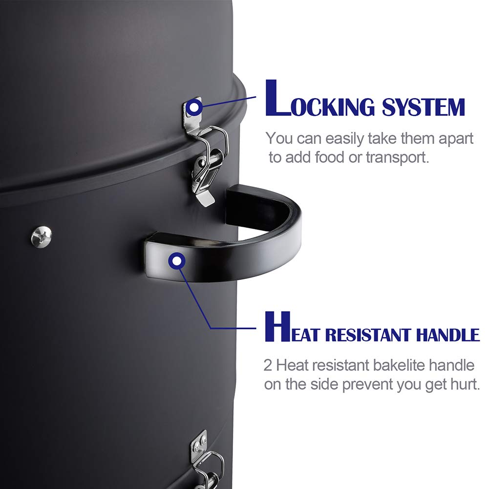 Realcook 20 Inch Charcoal BBQ Smoker Grill - Vertical Outdoor Smoker for Backyard, Camping & Tailgating - Perfect for Smoking Ribs, Chicken & Brisket