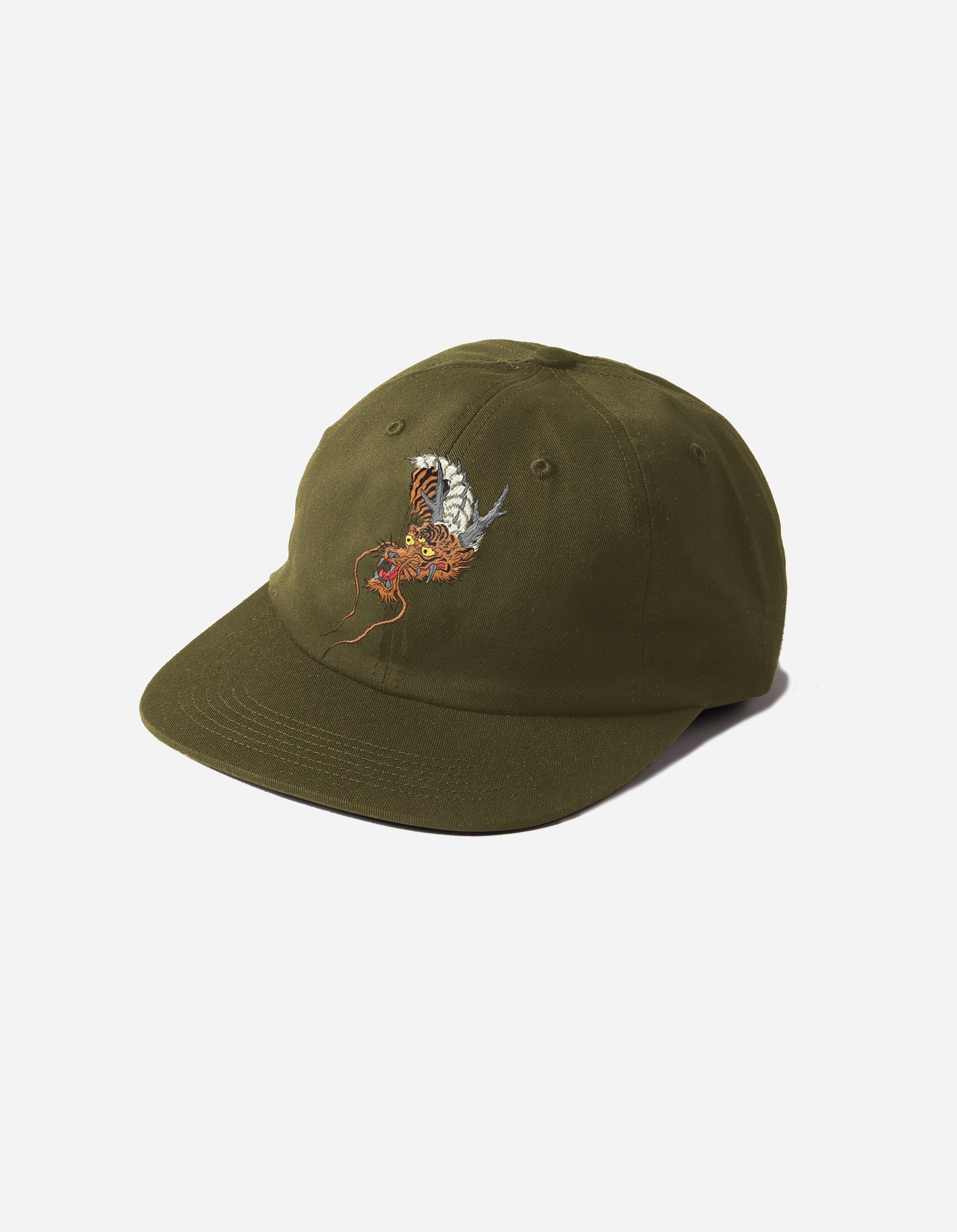 Tiger Dragon 6-Panel Baseball Cap for Men - Adjustable Olive Green Snapback Hat - Streetwear Fashion & Outdoor Activities