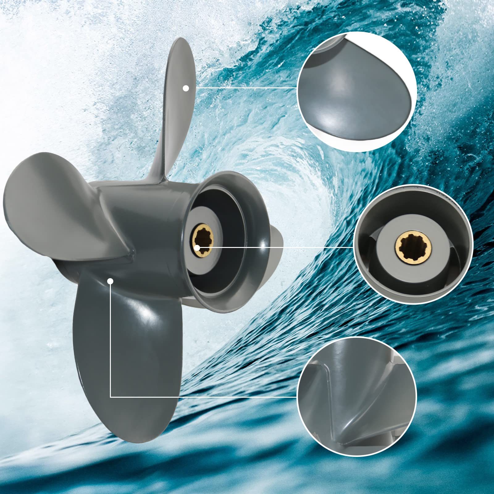 Jetman 4-Blade Aluminum Outboard Propeller for Honda 8HP/9.9HP/15HP/20HP Engines - 8 Spline Tooth RH Boat Accessories - Perfect for Fishing, Boating & Marine Activities
