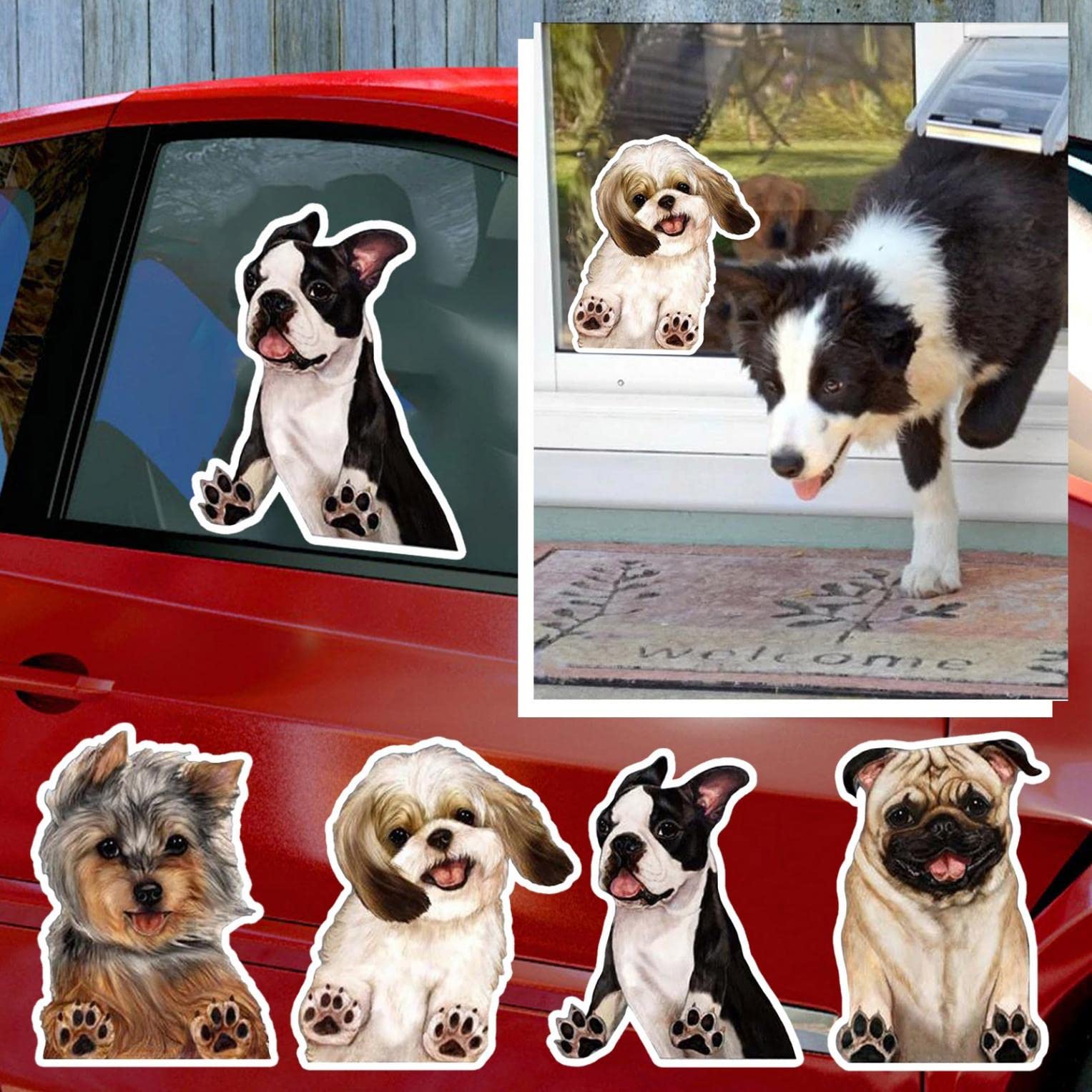 Funny Dog Stickers Set of 4 - Cute PVC Animal Car Decals for Windows, Doors & Bumpers | Waterproof Indoor/Outdoor Vinyl Stickers for Cars, Laptops & Home Decor