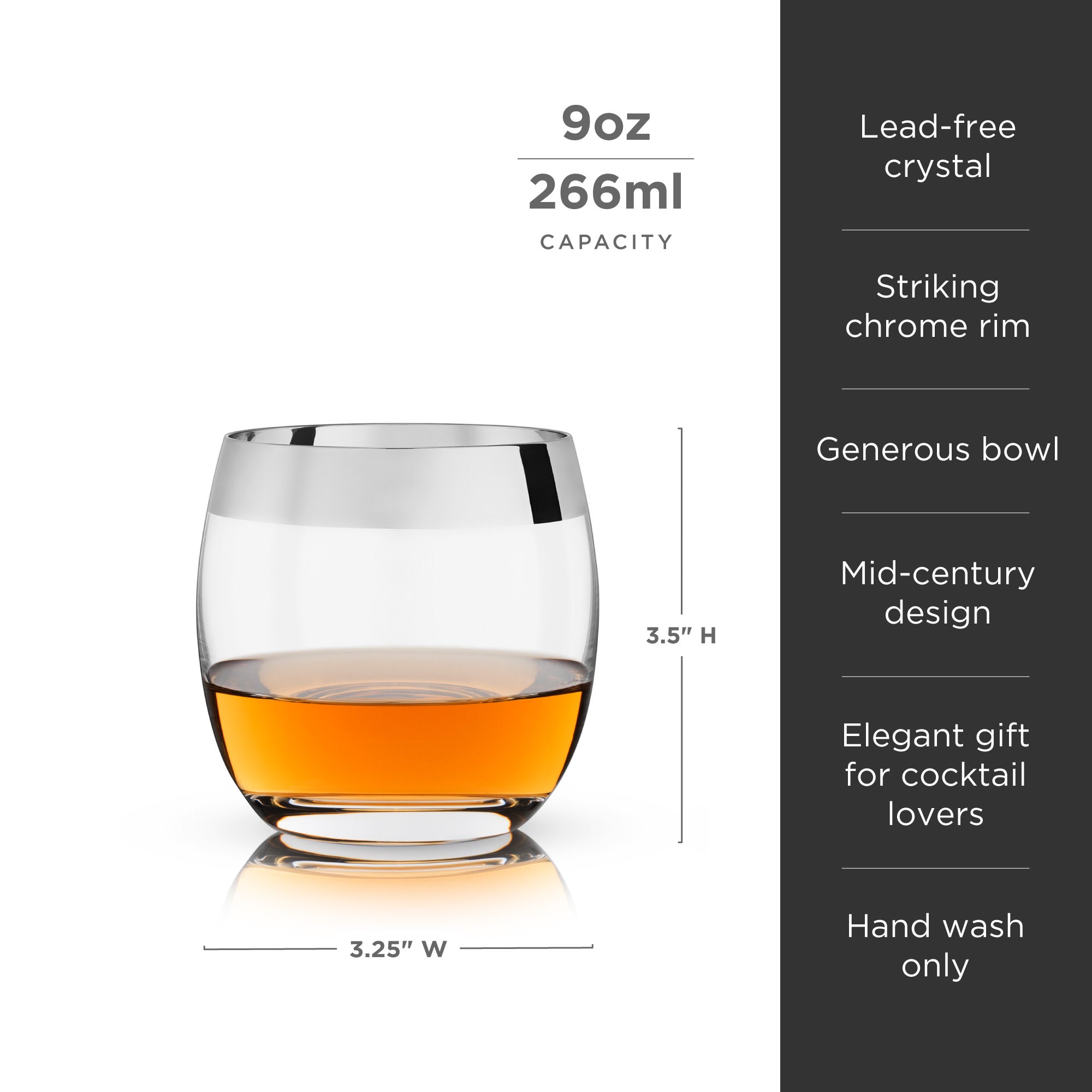 Premium Irving Chrome Rimmed Crystal Tumblers Set of 2 - Elegant Drinking Glasses for Cocktails, Whiskey & Wine - Perfect for Home Bar, Dinner Parties & Wedding Gifts