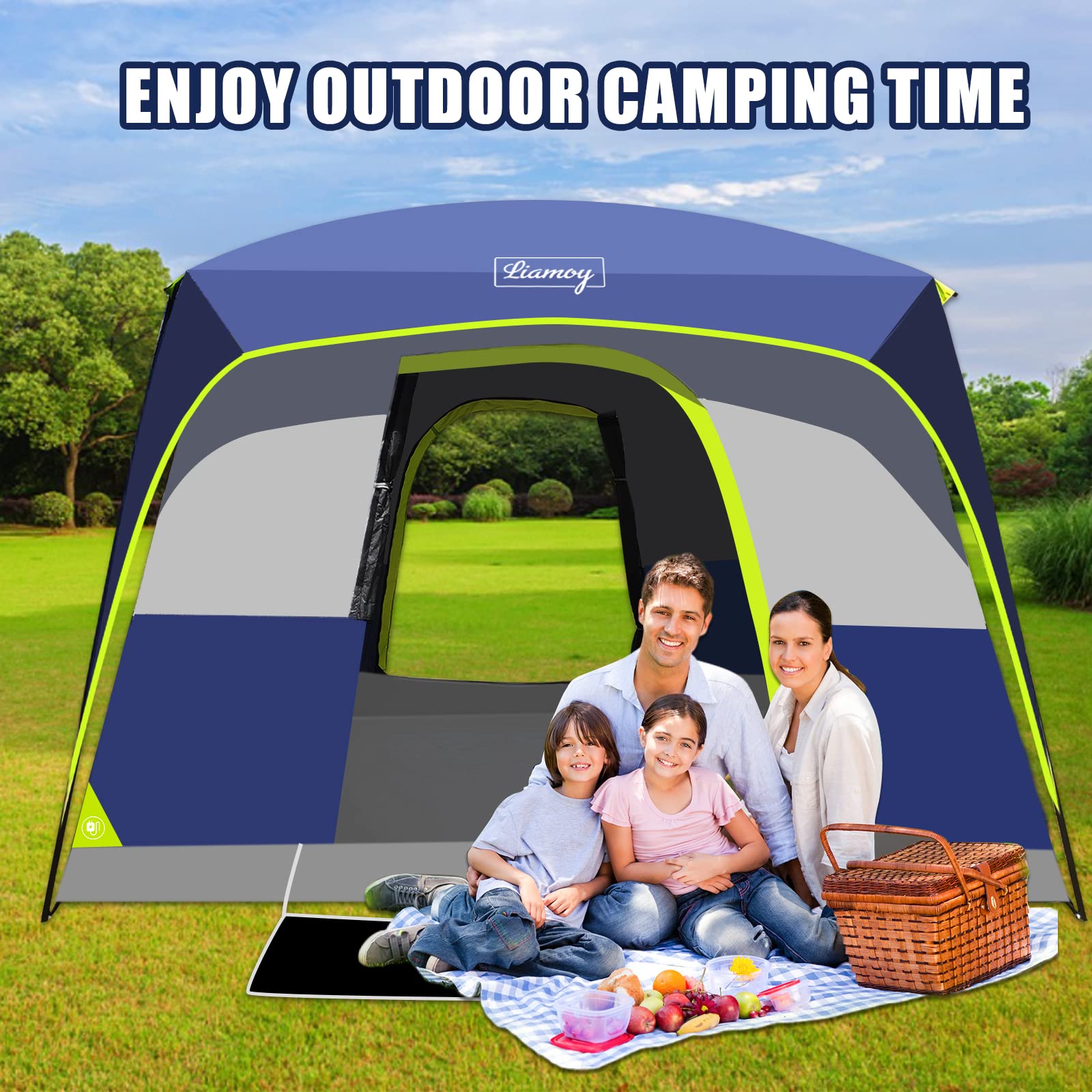 6-Person Instant Cabin Tent for Camping - Windproof & Waterproof Family Tent with Rainfly, 60-Second Easy Setup, 4 Mesh Windows & 2 Doors - Perfect for Backpacking, Hiking & Outdoor Adventures (10'x9'x78