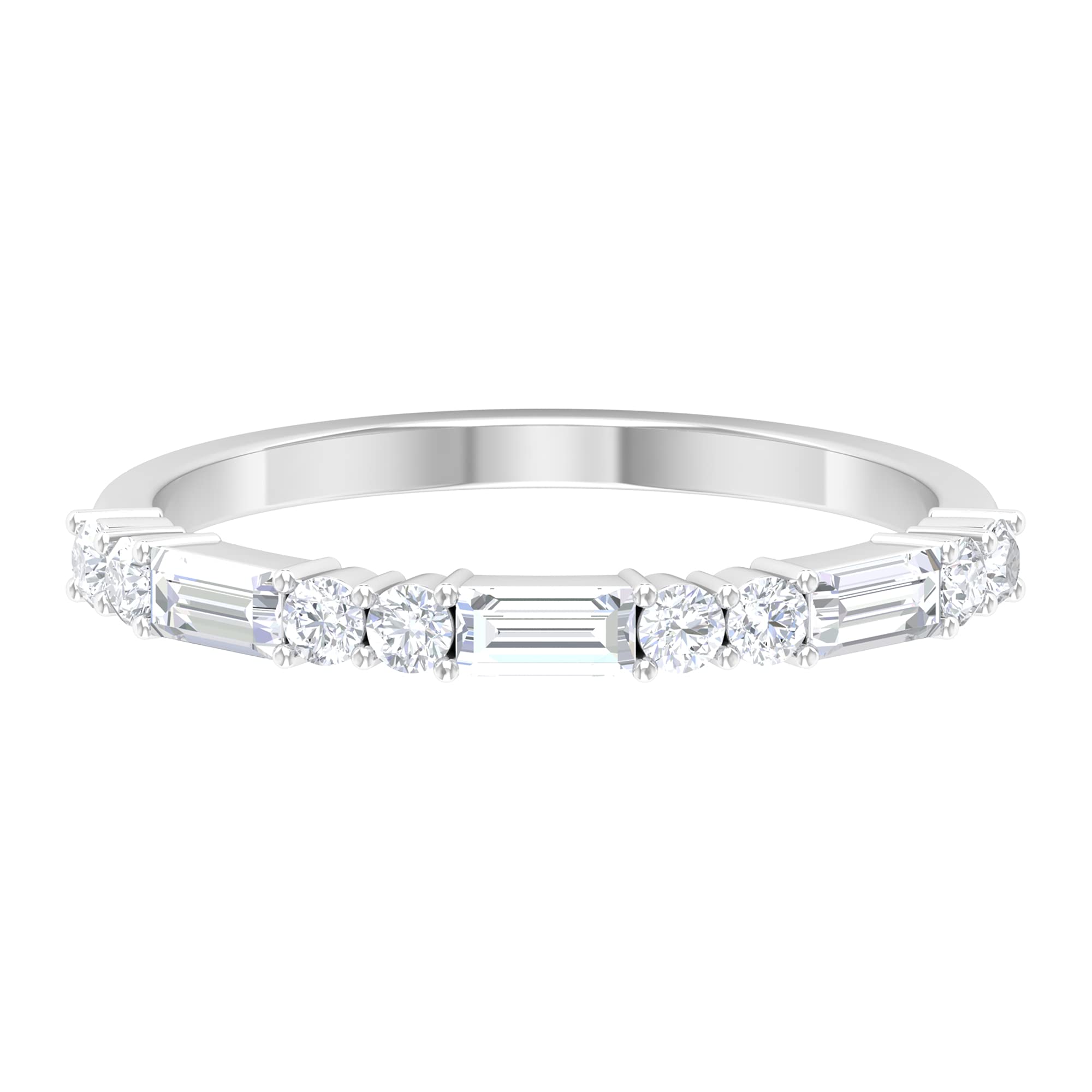 3/4 CT Diamond Half Eternity Ring - 14K Solid Gold Baguette & Round Cut Stackable Wedding Band for Women | Anniversary Gift, Bridal Jewelry, Everyday Luxury Ring