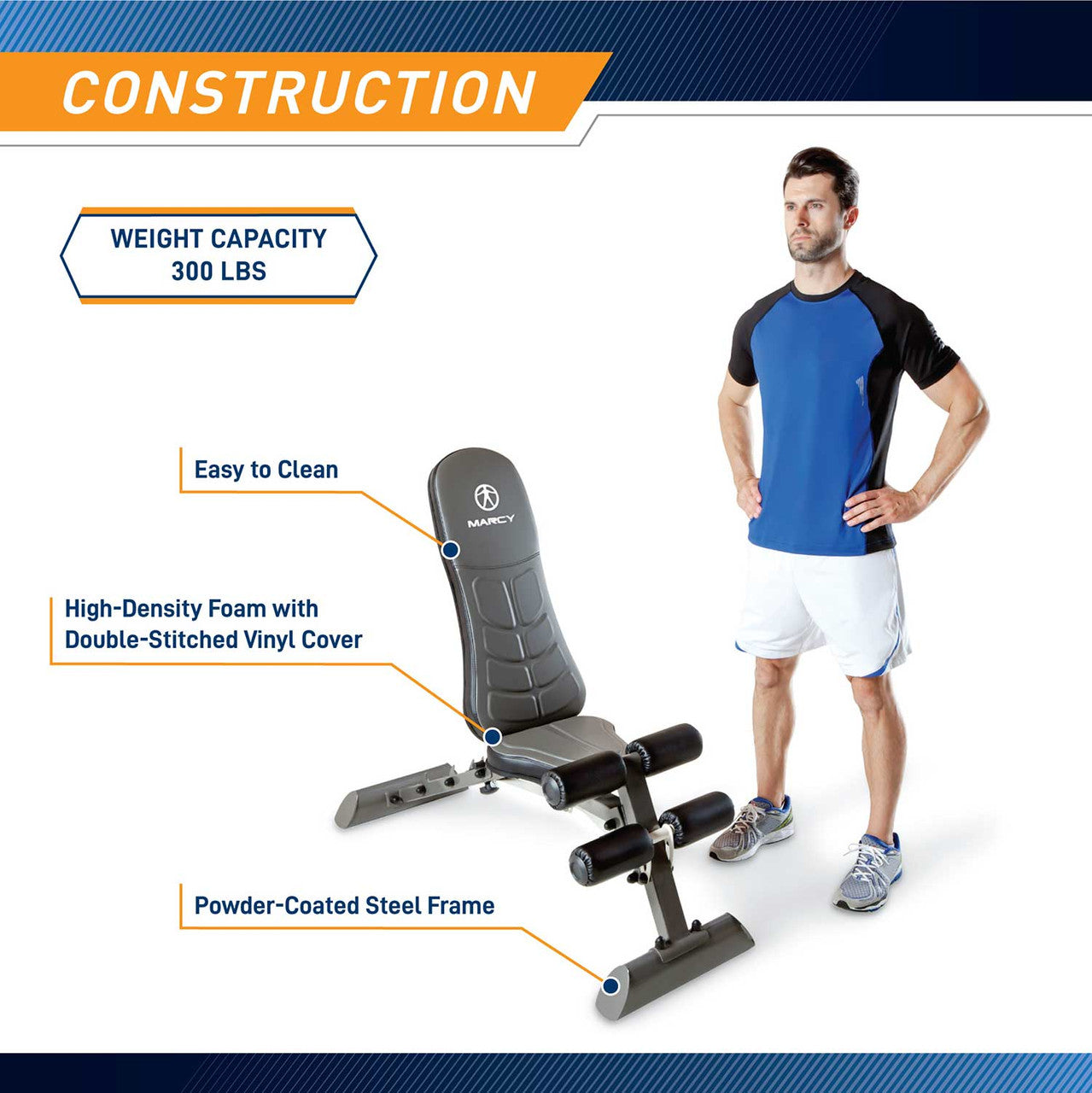 Marcy Deluxe Utility Bench SB-10100 - Adjustable Weight Bench for Home Gym, Strength Training & Full-Body Workouts - Perfect for Dumbbell Exercises, Sit-Ups & Fitness Training
