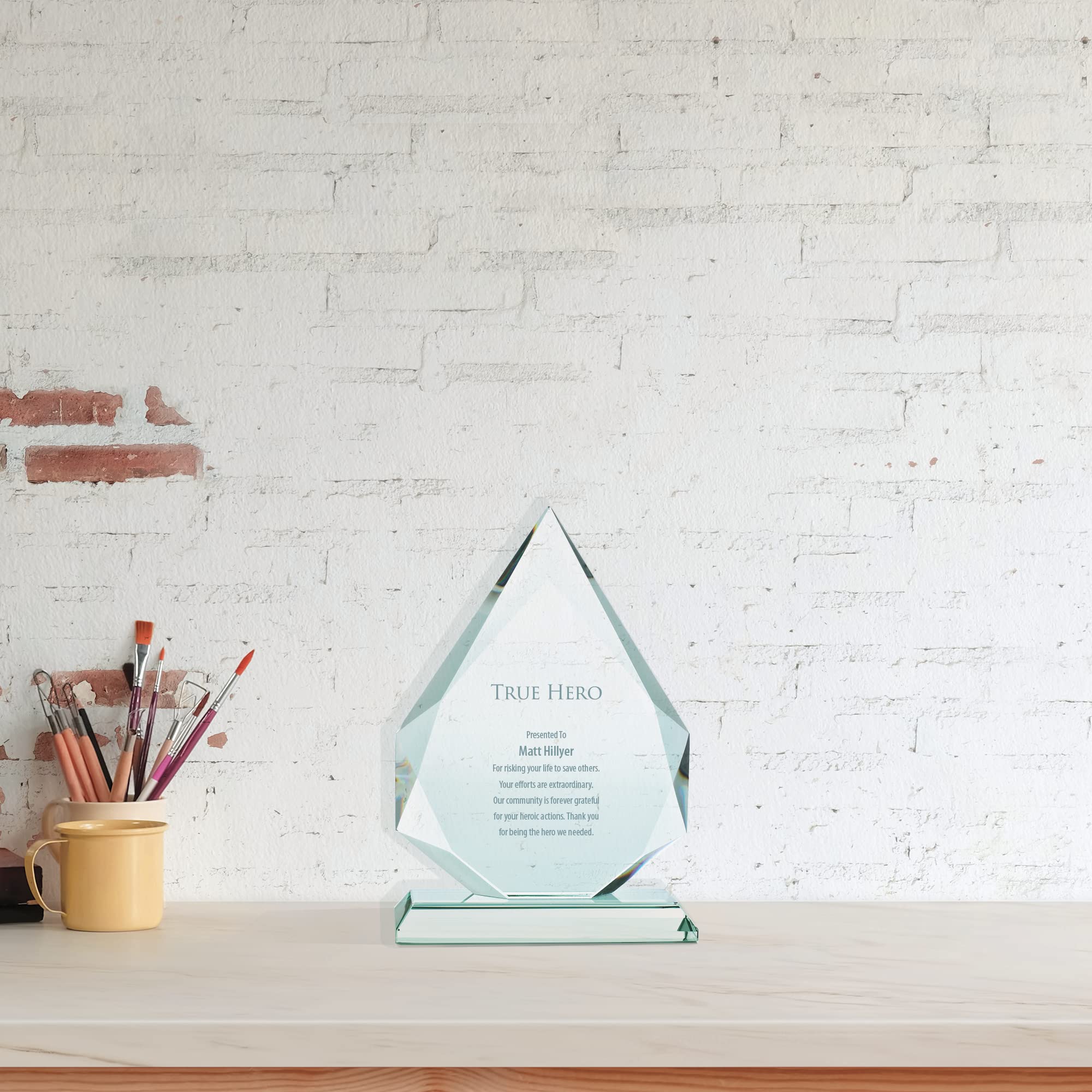 Baudville Custom Engraved Jade Glass Trophy Award - Personalized Recognition for Employees, Students & Achievers - Perfect for Corporate Awards, Academic Ceremonies & Sports Events