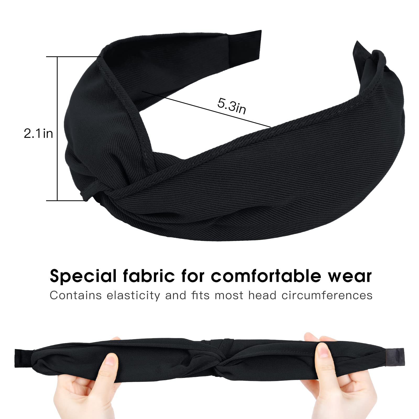 WOVOWOVO Women's Non-Slip Knotted Headbands - Fashion Elastic Yoga Hair Bands for Women & Girls, Wide Twist Headwear (Black) | Perfect for Workouts, Yoga, Running & Daily Hair Accessories