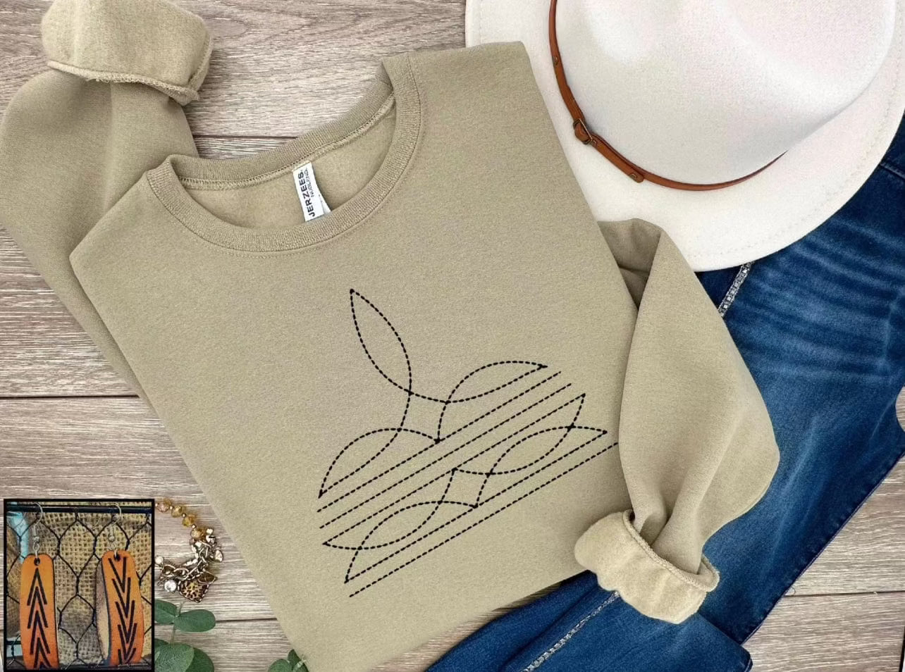 Women's Western Boot Stitch Crewneck Sweater - Casual Pullover Knit Top for Fall & Winter - Perfect for Cowgirl Style, Date Nights & Country Concerts