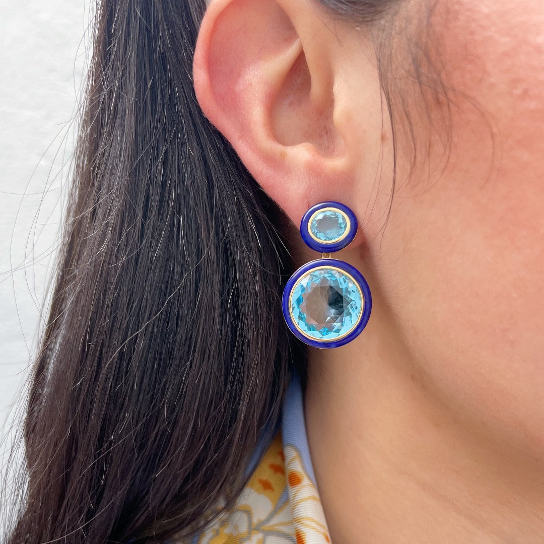 Goshwara Blue Topaz & Lapis Lazuli Inlay 18K Gold Drop Earrings for Women - Elegant Dangle Jewelry for Parties, Weddings & Special Occasions