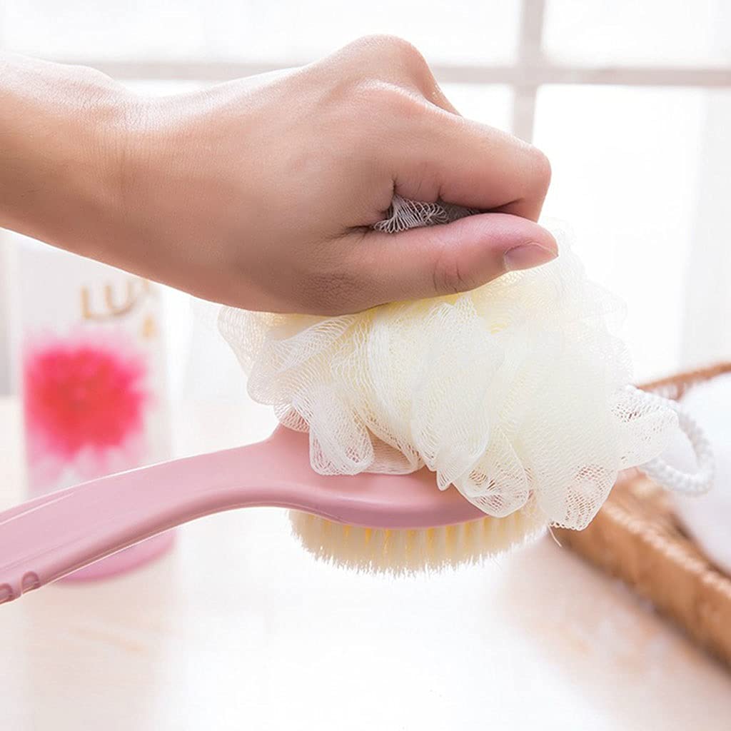 Exfoliating Washcloth & Body Brush Set with Bristles and Soft Loofah Back Scrubber - Long Handle Bath Brush with Mesh Sponge for Deep Cleansing & Dead Skin Removal - Perfect for Shower, Spa, and Daily Exfoliation Routine