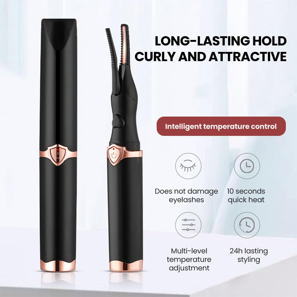 2024 Mini Electric Heated Eyelash Curler - USB Rechargeable Portable Lash Curling Tool for Women | Perfect for Home, Travel & Professional Makeup | Black Beauty Styling Accessory