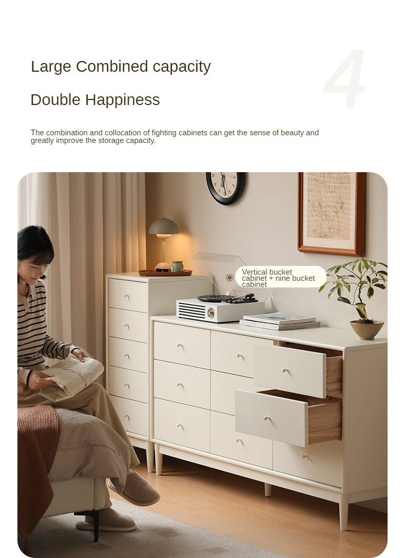 Solid Poplar Wood Chest of Drawers - Vintage Cream Storage Cabinet for Bedroom, Living Room & Office Organization