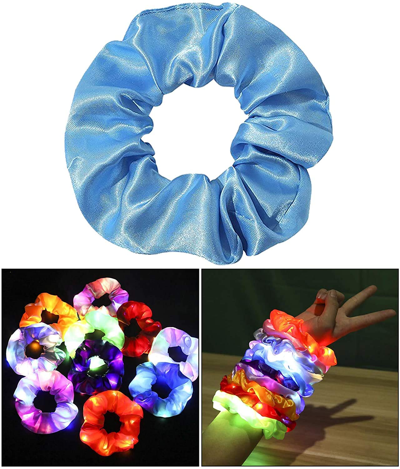 Glow in the Dark Hair Ties - Luminous Scrunchies for Women (Blue) - Perfect for Night Events & Parties
