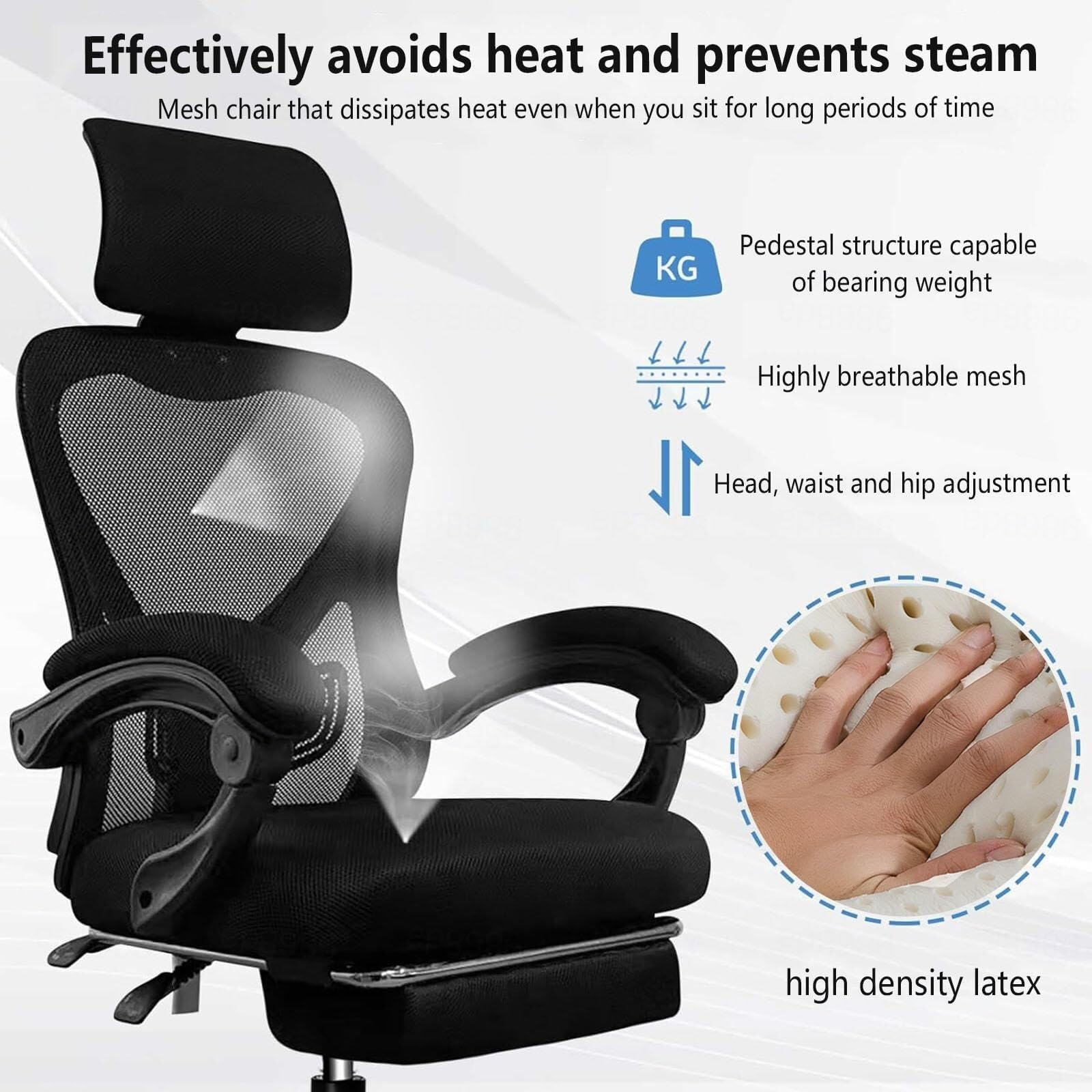Ergonomic Office Chair with Retractable Footrest & Adjustable Lumbar Support - High Back Mesh Computer Desk Chair for Home Office, Study & Work - Breathable Comfort (Black/Grey) - Perfect for Long Hours Sitting & Remote Work