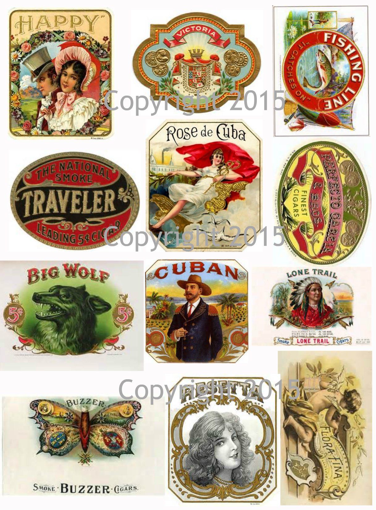 Victorian Cigar Labels Collage Sheet - Decoupage & Scrapbooking Supplies for DIY Crafts