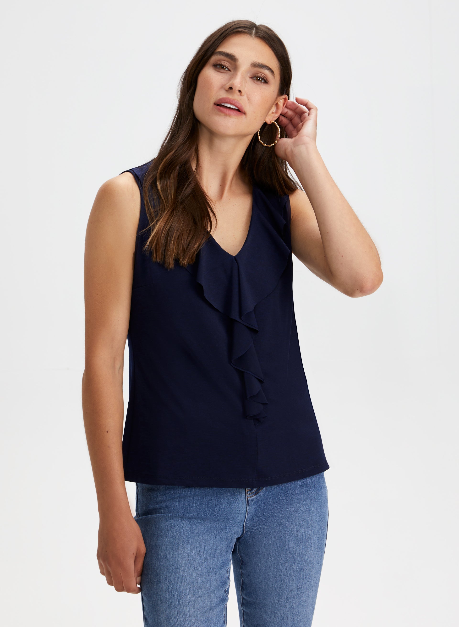 Elegant Cascading Ruffle Sleeveless Blouse for Women - Summer Fashion Top for Casual Outings, Dates & Beach Vacations