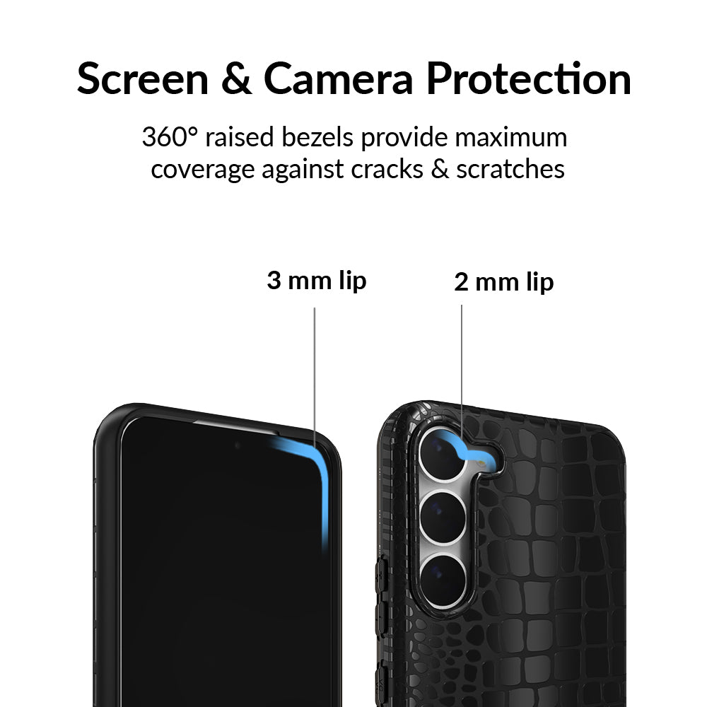 Samsung Galaxy Phone Case - Durable Black Crocodile Pattern Cover with Shockproof Protection - Perfect for Work, Travel, and Everyday Use