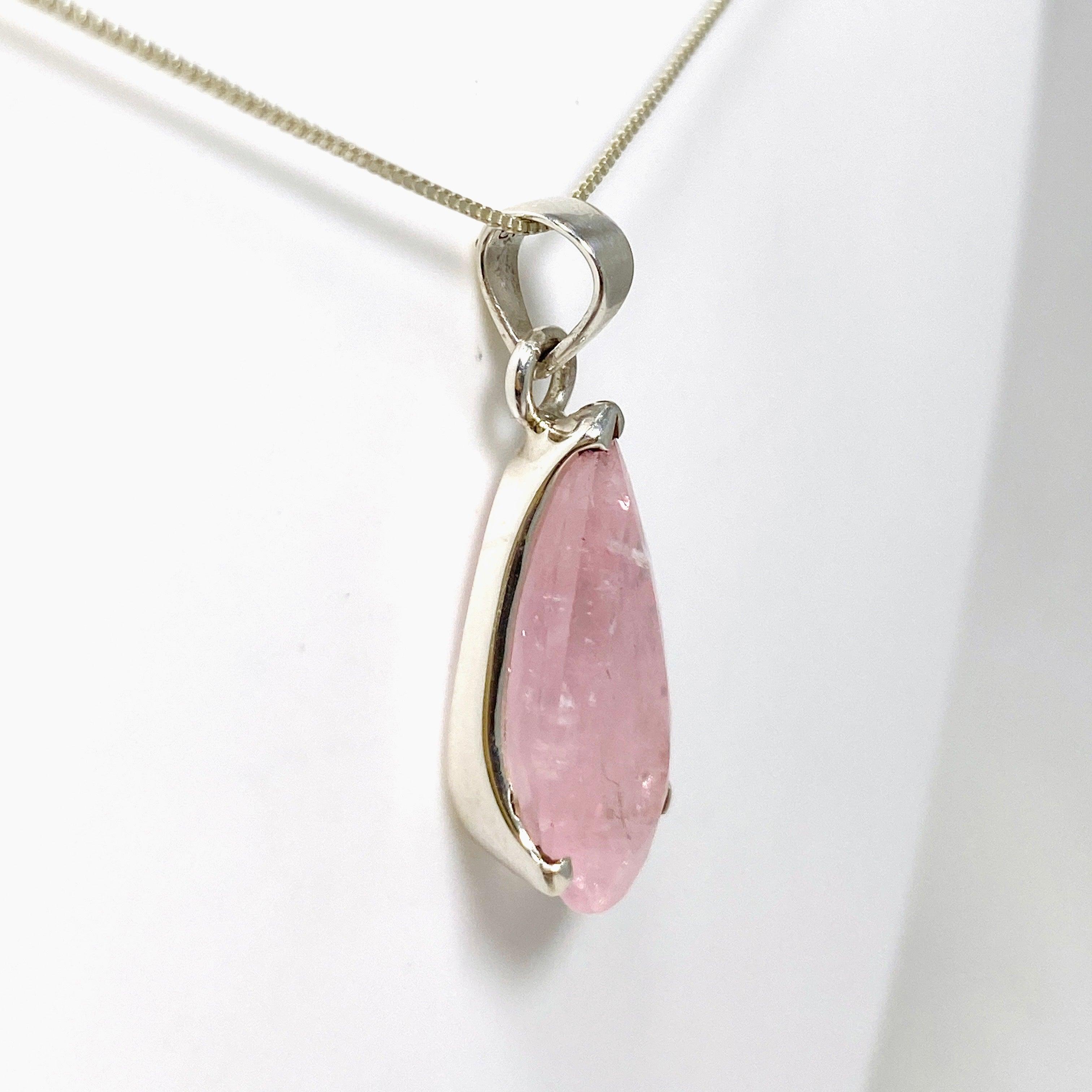 Morganite Faceted Teardrop Pendant Necklace PPGJ681 - Elegant Rose Quartz Jewelry for Women, Perfect for Weddings, Anniversaries & Valentine's Day Gifts
