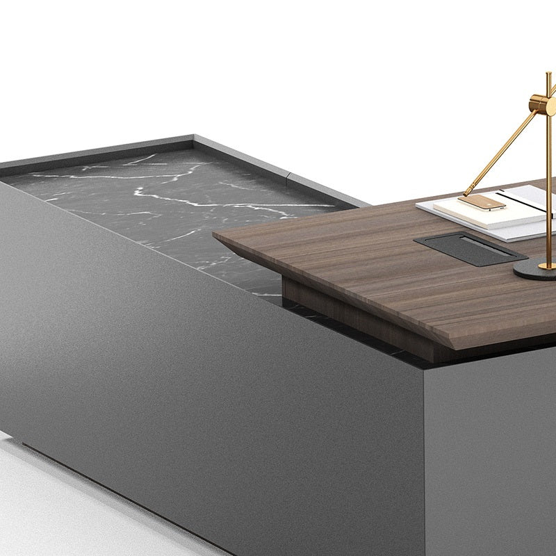 Premium ARMANDO Executive Desk 220cm with Right Return in Hazelnut & Grey - Modern Office Furniture for Home & Business Workspaces