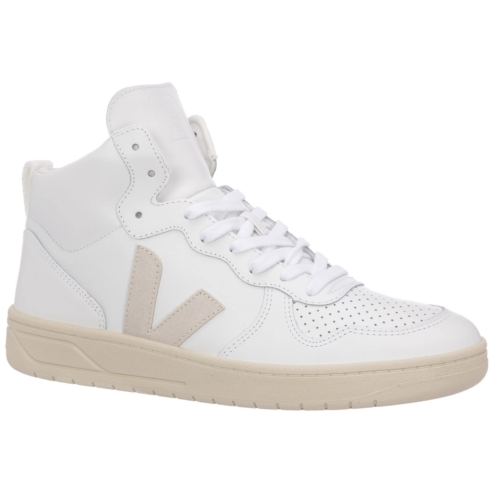 Veja Men's V-15 White Leather Sneakers - Nautico & Sahara Colorway - Casual & Athletic Shoes for Everyday Wear, Workouts & Street Style
