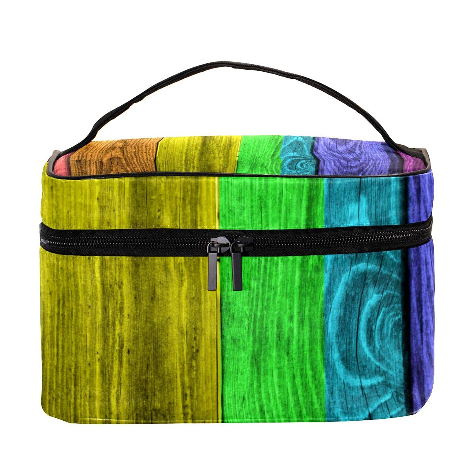 7-Color Wooden Plank Travel Makeup Bag - Large Cosmetic Organizer Case with Zipper for Women & Girls | Perfect for Vacation, Gym, Business Trips & Daily Essentials Storage