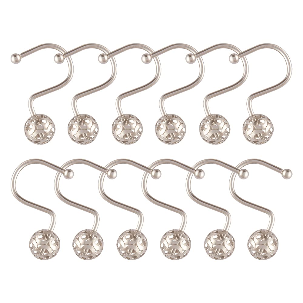 Utopia Alley Shower Rings - 12 Pack Hollow Ball Shower Curtain Hooks for Bathroom, Rust-Resistant Metal Shower Hooks in Brushed Nickel - Perfect for Modern Bathrooms, Dorms and Apartments