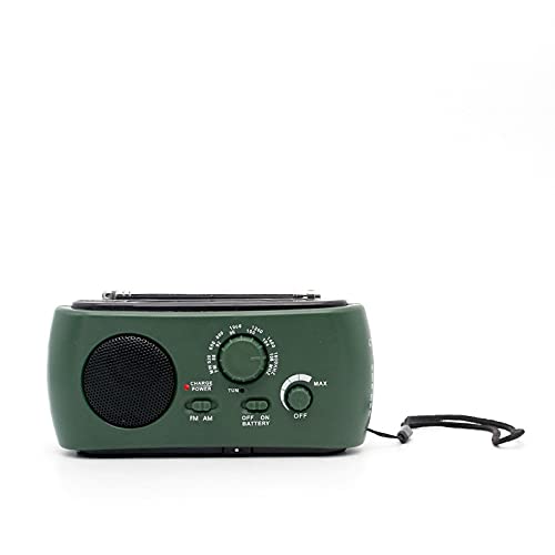 Solar Powered AM/FM Emergency Radio with Hand Crank, 3-LED Flashlight, USB Charging Port & Built-in Speaker - Perfect for Camping, Hiking & Outdoor Survival (Green)