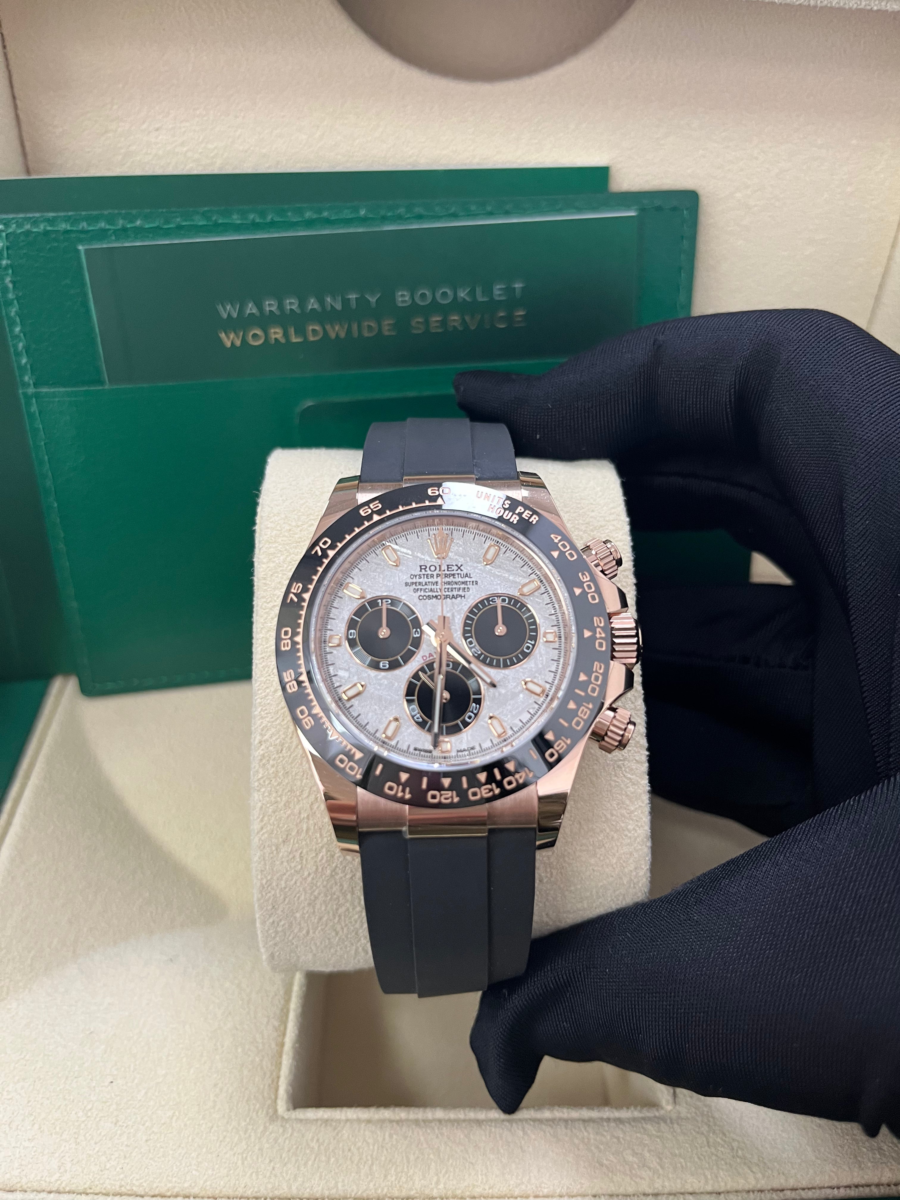 Rolex Daytona 40mm Everose Gold Cosmograph Watch - Meteorite Black Dial, Oysterflex Bracelet 116515LN | Luxury Men's Chronograph for Business & Special Occasions