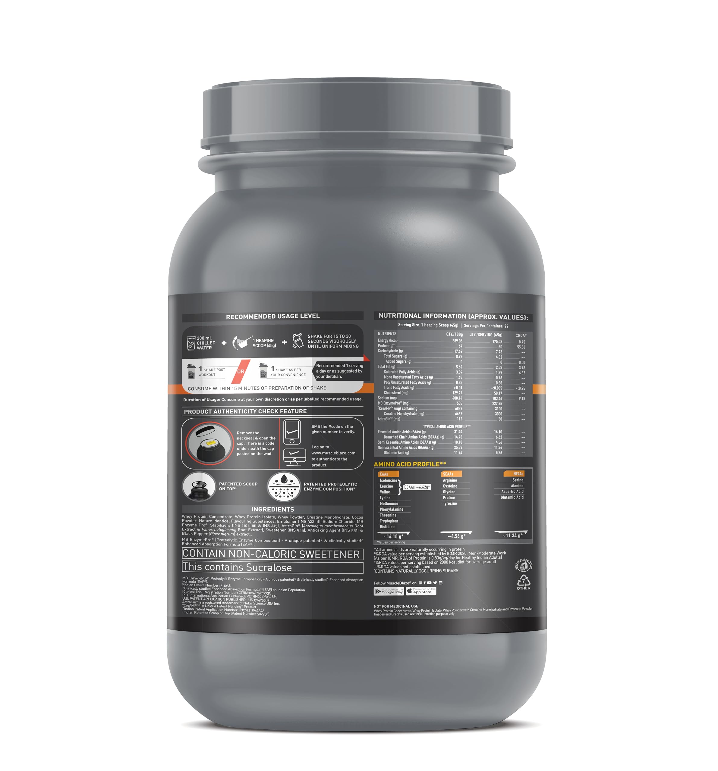 MuscleBlaze Biozyme Whey Protein Powder - 30g Protein, 3g Creatine Monohydrate & 50mg AstraGin - Chocolate Fudge Flavor (1kg / 2.2lbs) | Gold Certified for Muscle Recovery & Growth - Perfect for Post-Workout & Fitness Enthusiasts