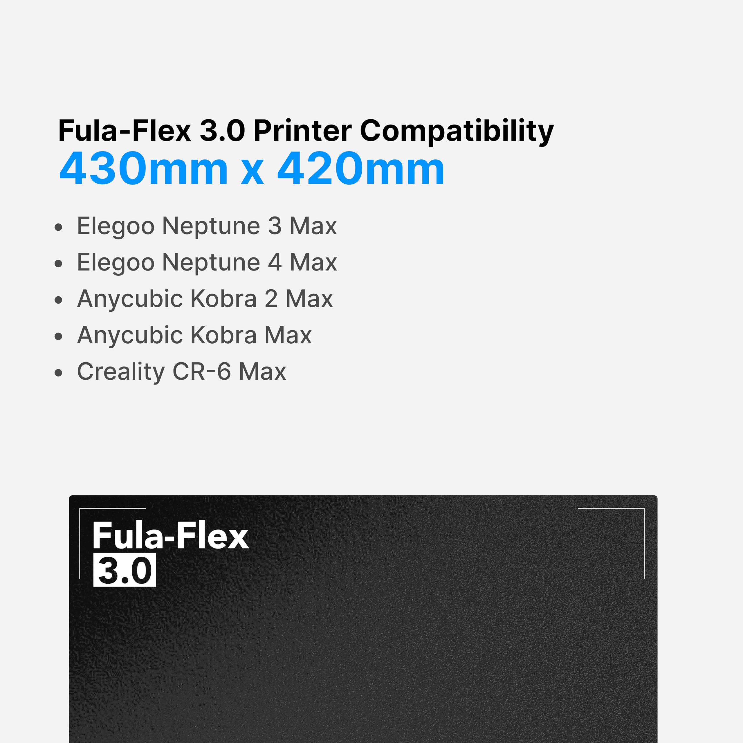 Fula-Flex Textured PEI PRO Build Plate - 40% Stronger Adhesion Than Standard PEI - Compatible with Elegoo Neptune 3 Max/4 Max, Anycubic Kobra Max/2 Max, Creality CR-6 Max | 430 x 420mm | Perfect for High-Temp 3D Printing & Large-Scale Projects